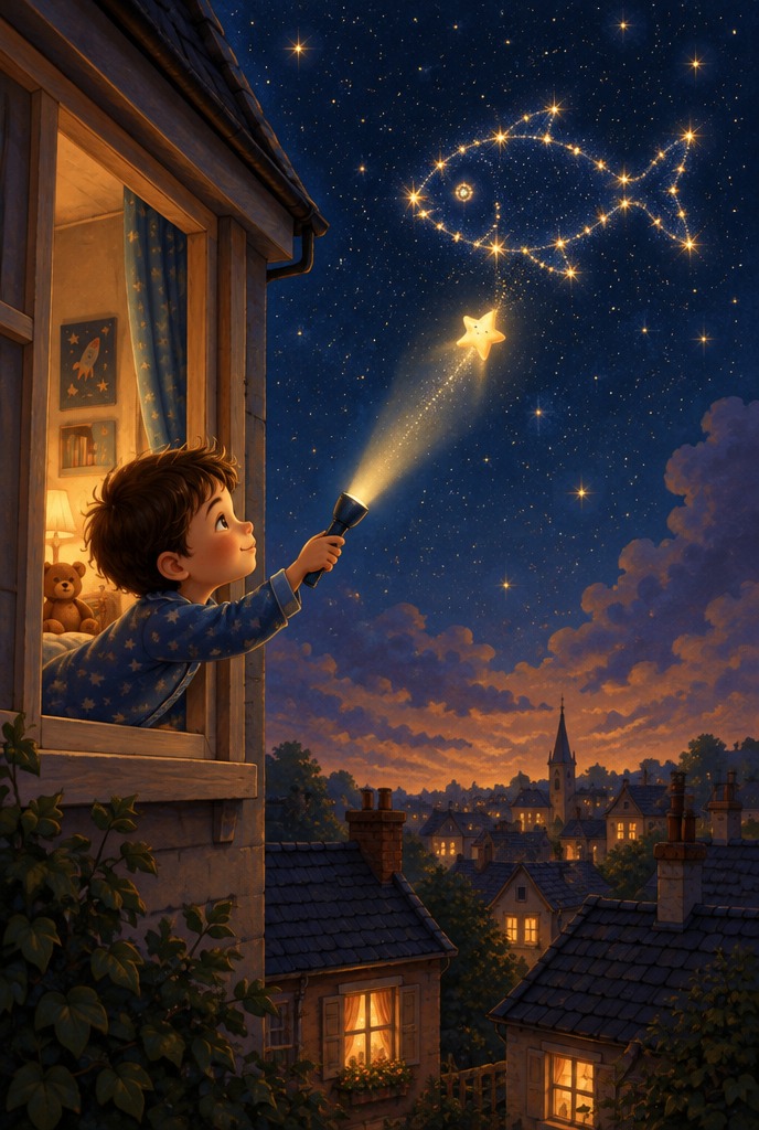 Illustration zur Gute-Nacht-Geschichte „Ben und der Stern, der seinen Platz verloren hat“