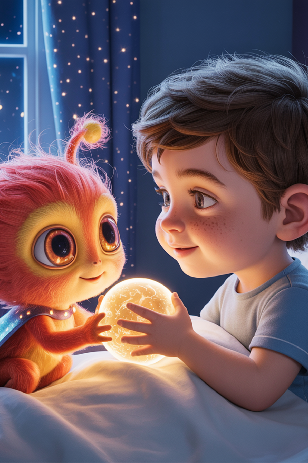 Illustration zur Gute-Nacht-Geschichte „Max und der flauschige Marsbewohner - Gute-Nacht-Geschichte“