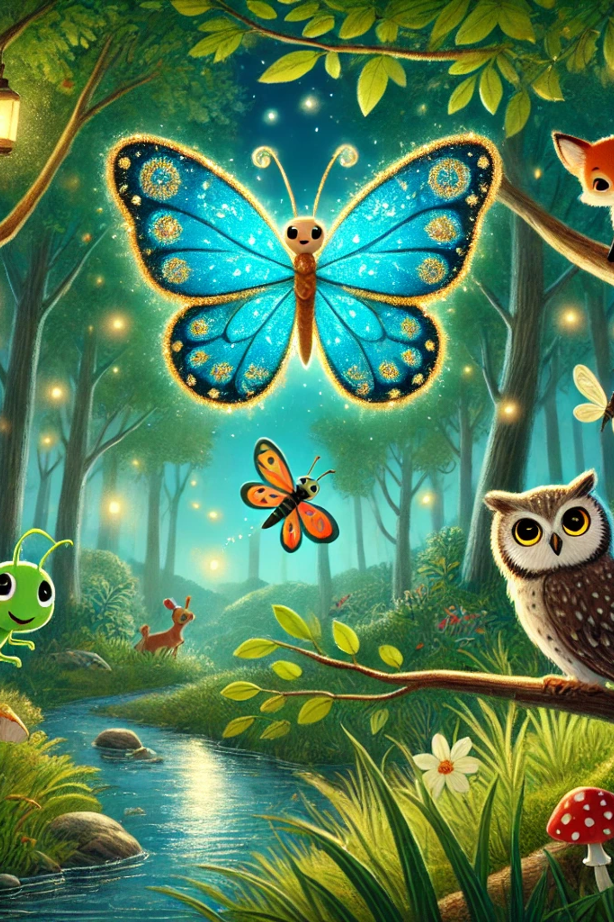 Illustration zur Gute-Nacht-Geschichte „Luna und die Tiere des Waldes“