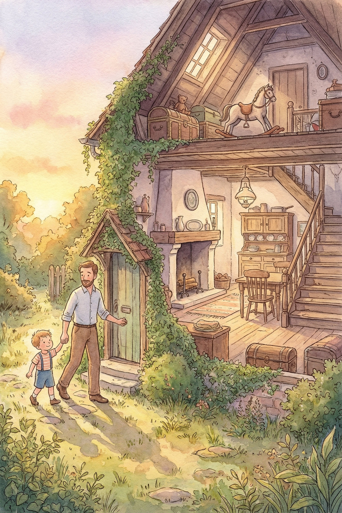 Illustration zur Gute-Nacht-Geschichte „Unser altes Haus - eine emotionale Gute-Nacht-Geschichte“