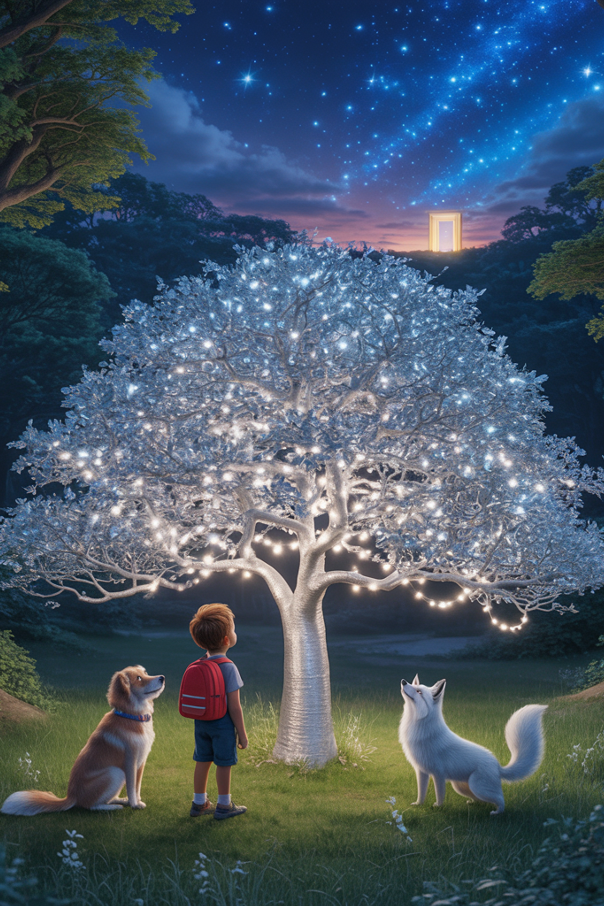 Illustration zur Gute-Nacht-Geschichte „Die Freundschaft von Max und dem verlorenen Hund - Einschlafgeschichte mit Tieren“