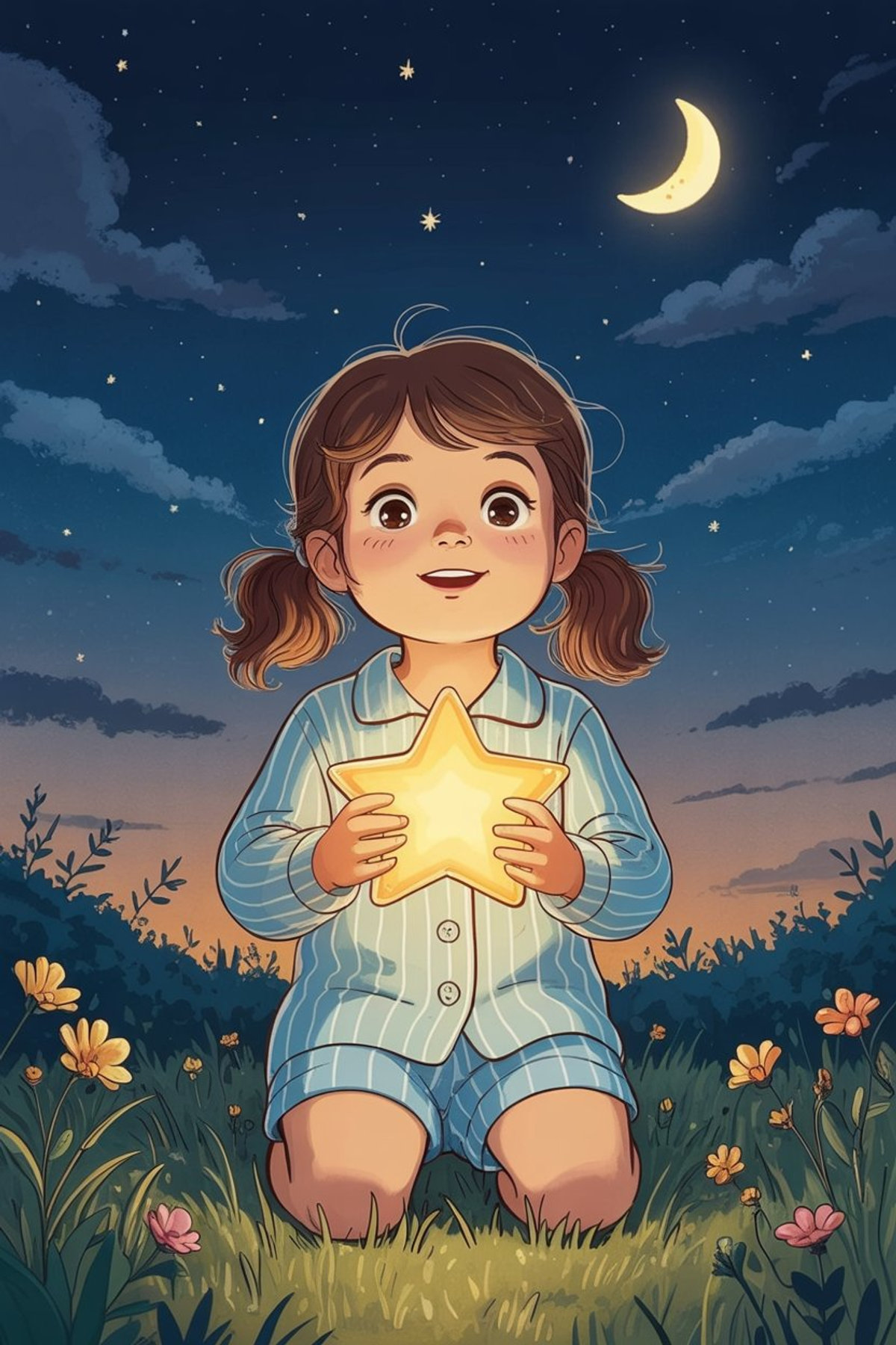 Illustration zur Gute-Nacht-Geschichte „Als der kleine Stern sein Funkeln verlor - eine liebevolle Gute-Nacht-Geschichte“