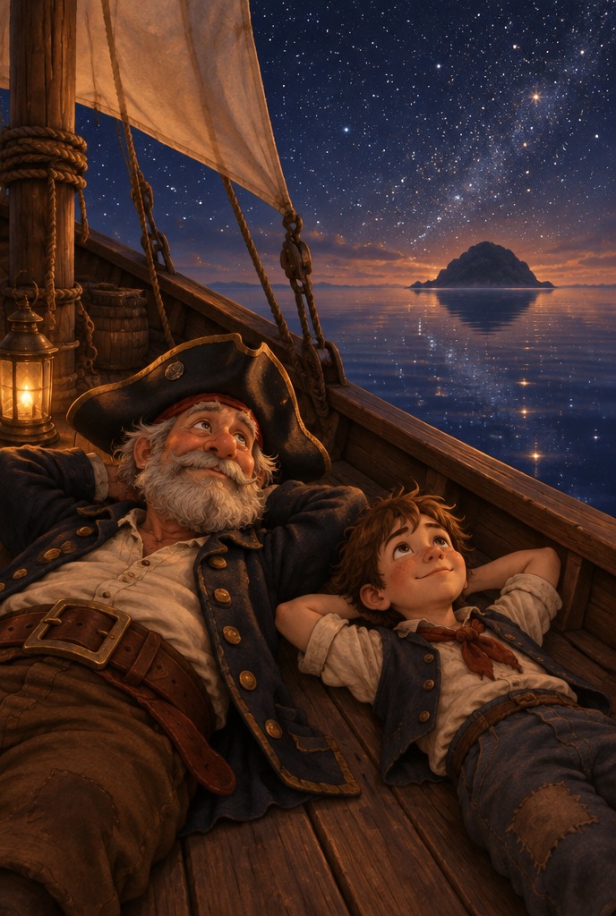 Illustration zur Gute-Nacht-Geschichte „Kapitän Pemberton und die stillste Meeresbrise“