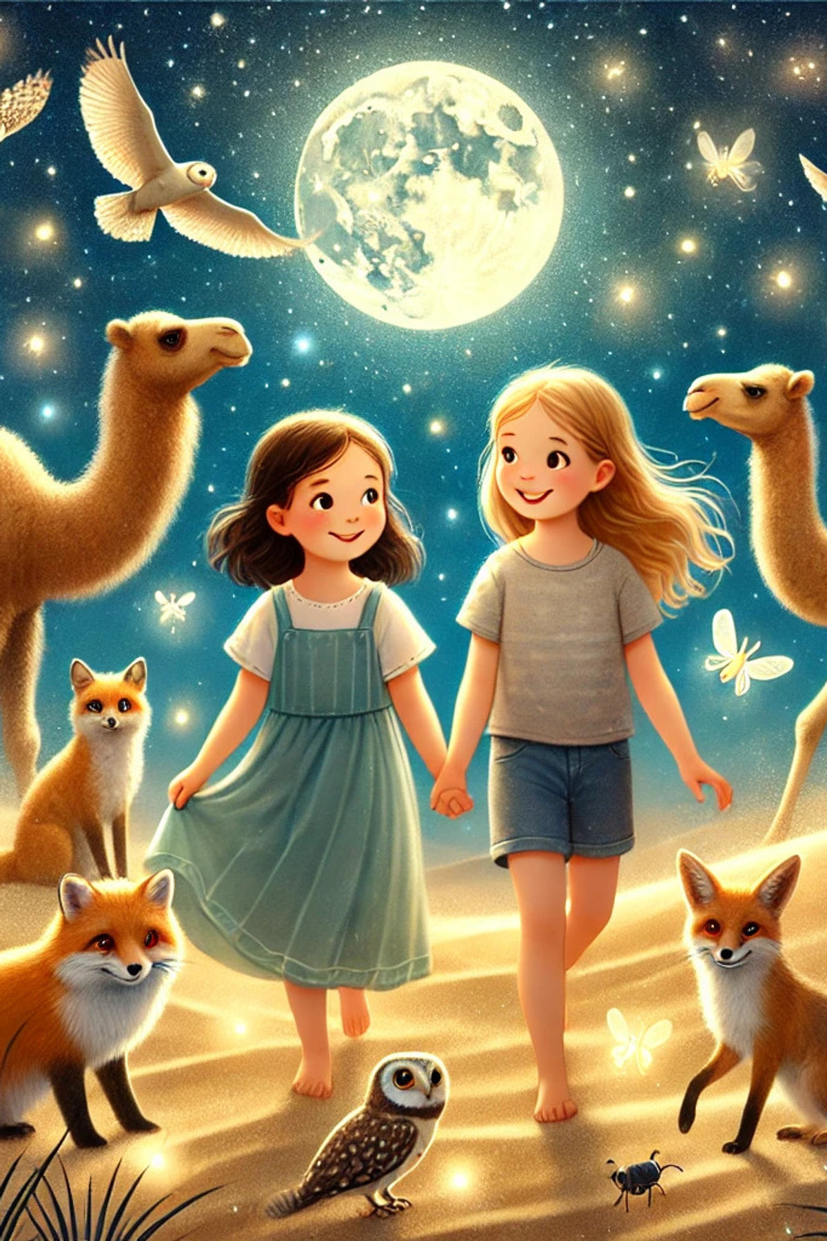 Illustration zur Gute-Nacht-Geschichte „Das Geheimnis der magischen Wüste“