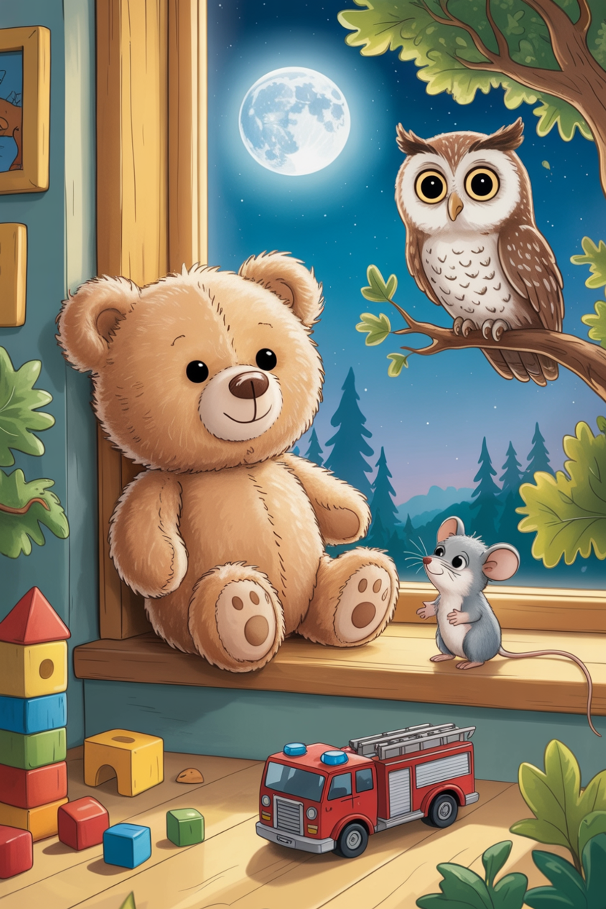 Illustration zur Gute-Nacht-Geschichte „Warum der kleine Teddybär den Mond besuchen wollte - eine Gute-Nacht-Geschichte für Kinder“