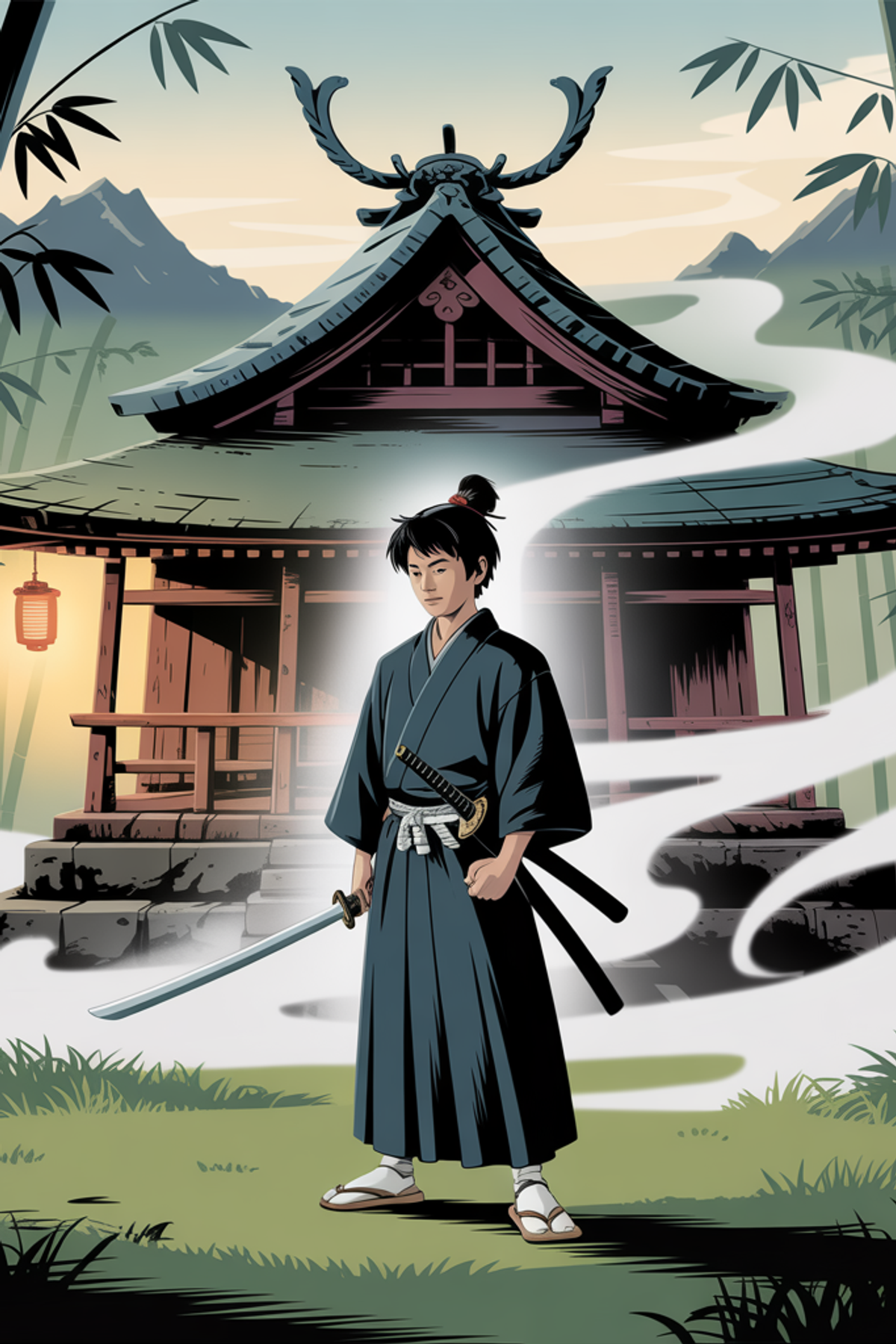 Illustration zur Gute-Nacht-Geschichte „Der Schwertkampf des Samurai - eine spannende Gute-Nacht-Geschichte“
