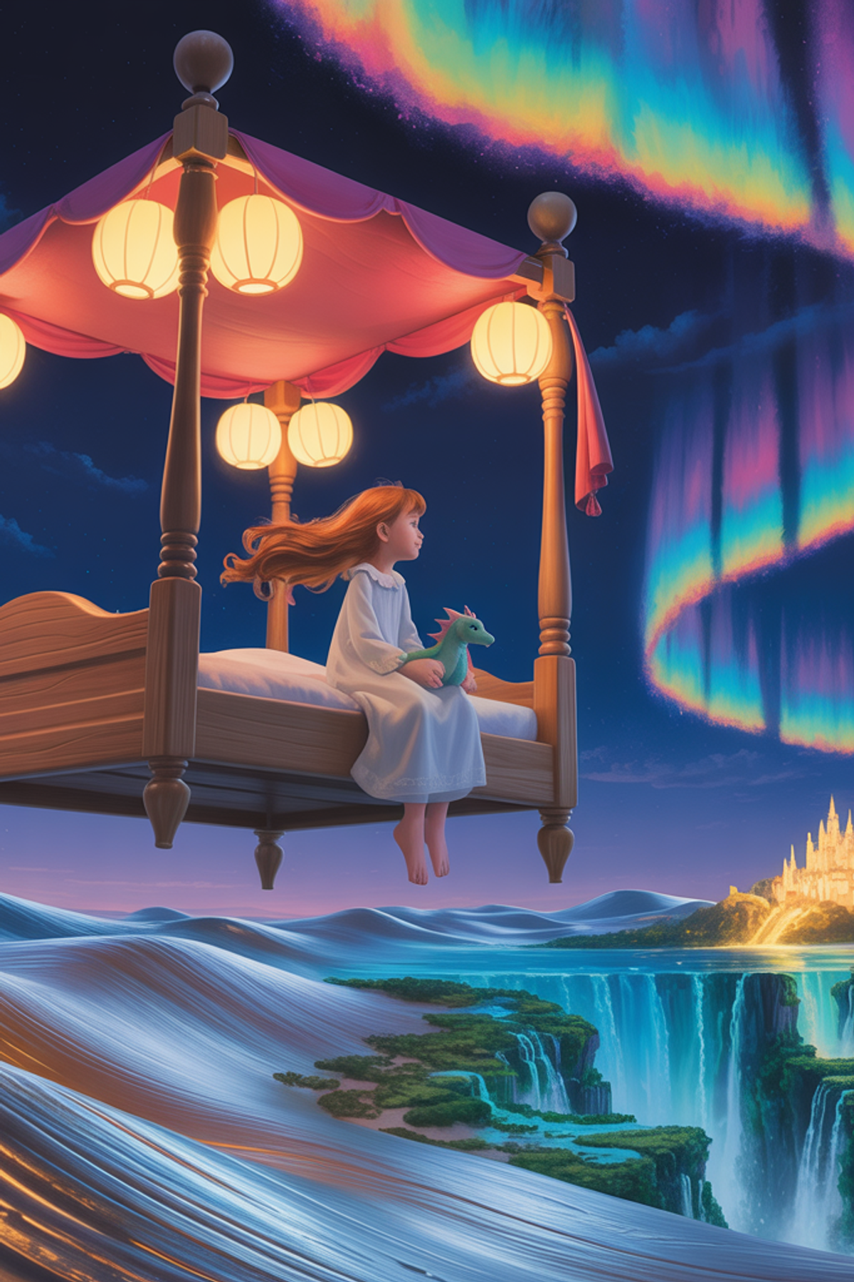 Illustration zur Gute-Nacht-Geschichte „Die Reise im fliegendem Bett - eine abenteuerliche Gute-Nacht-Geschichte mit Entdeckungen“