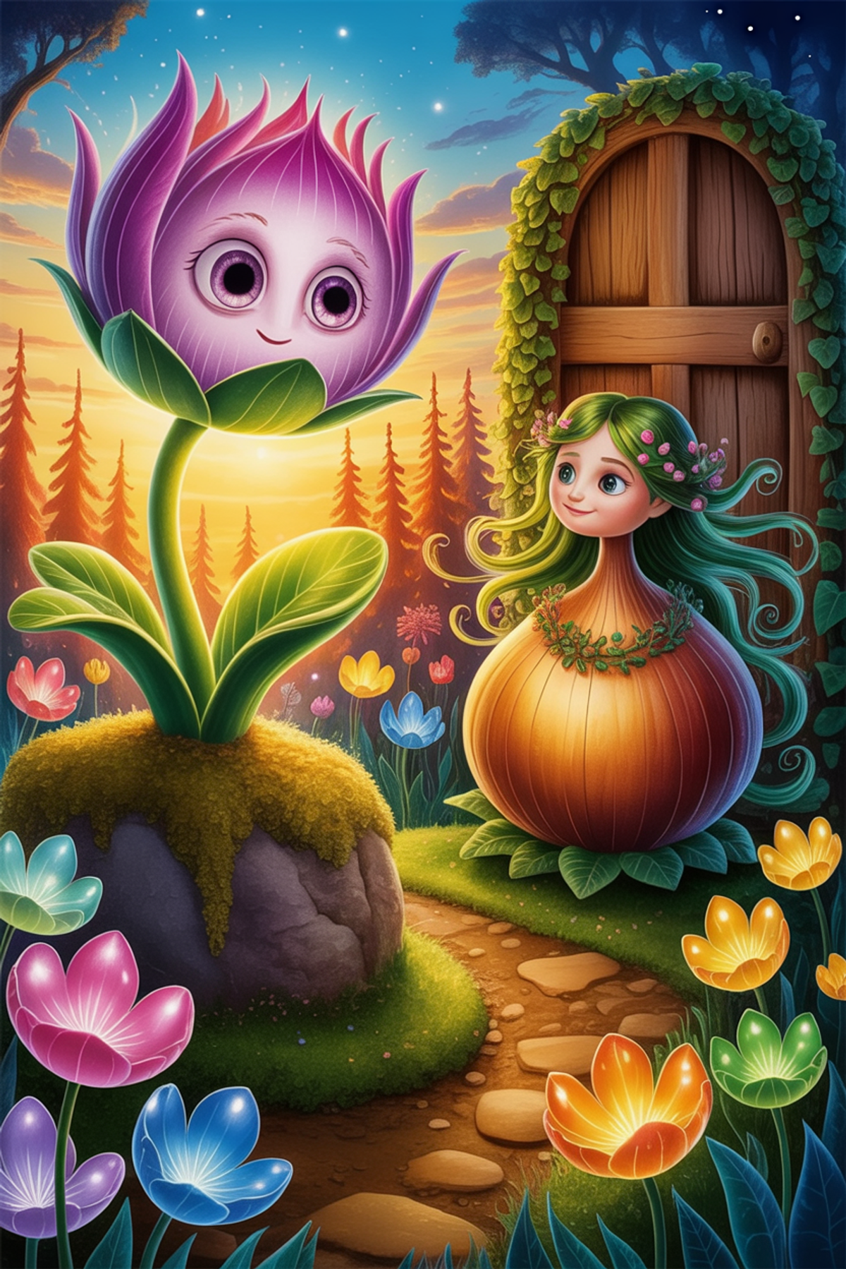Illustration zur Gute-Nacht-Geschichte „Die Zwiebelmama Anja im neuen Garten - eine schöne Kindergeschichte“