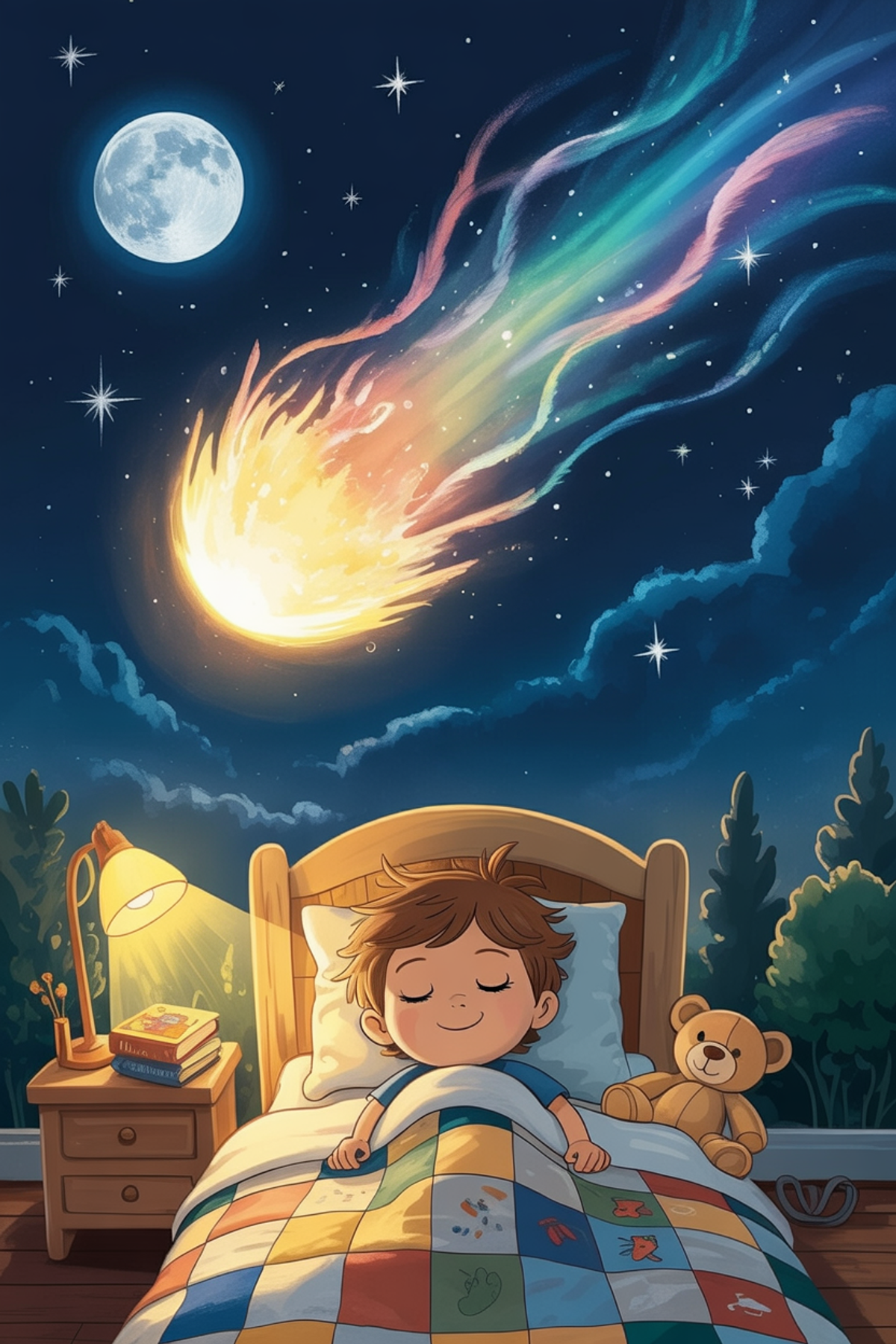 Illustration zur Gute-Nacht-Geschichte „Komet Klara auf Schlafmission - eine Träum-Schön-Geschichte für Kinder“