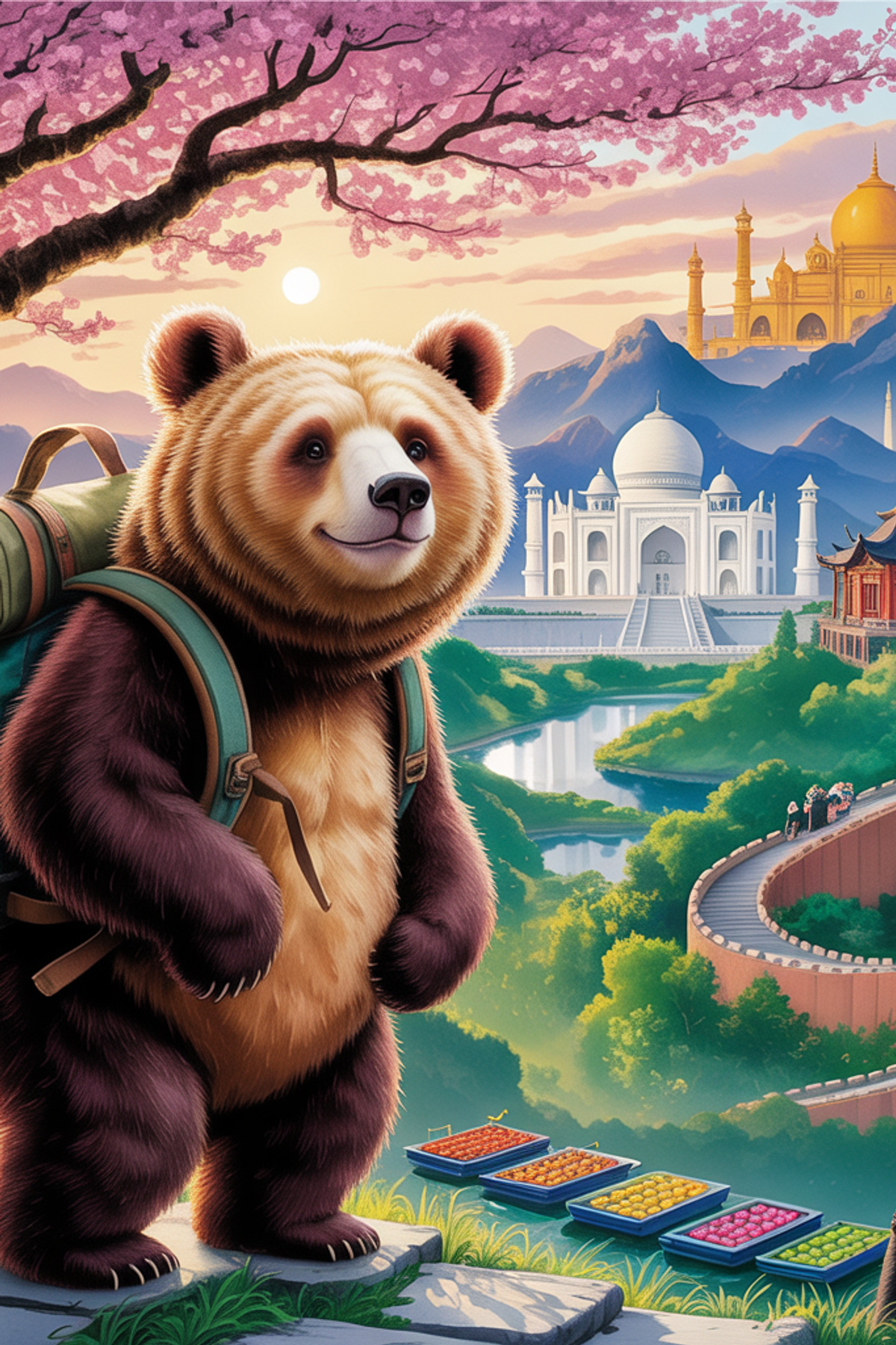 Illustration zur Gute-Nacht-Geschichte „Bruno der Bär besucht Asien - Kinder-Gute-Nacht-Geschichte zum Vorlesen“