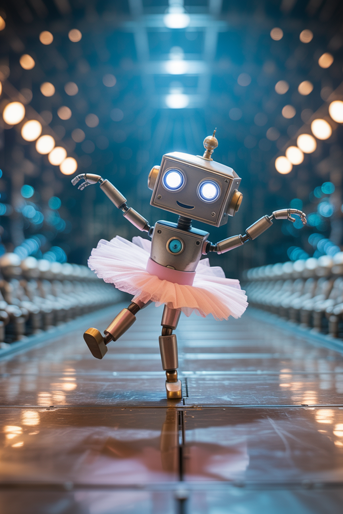 Illustration zur Gute-Nacht-Geschichte „Der Roboter, der zum Ballett wollte - Gute Nacht Geschichte mit einem Roboter“