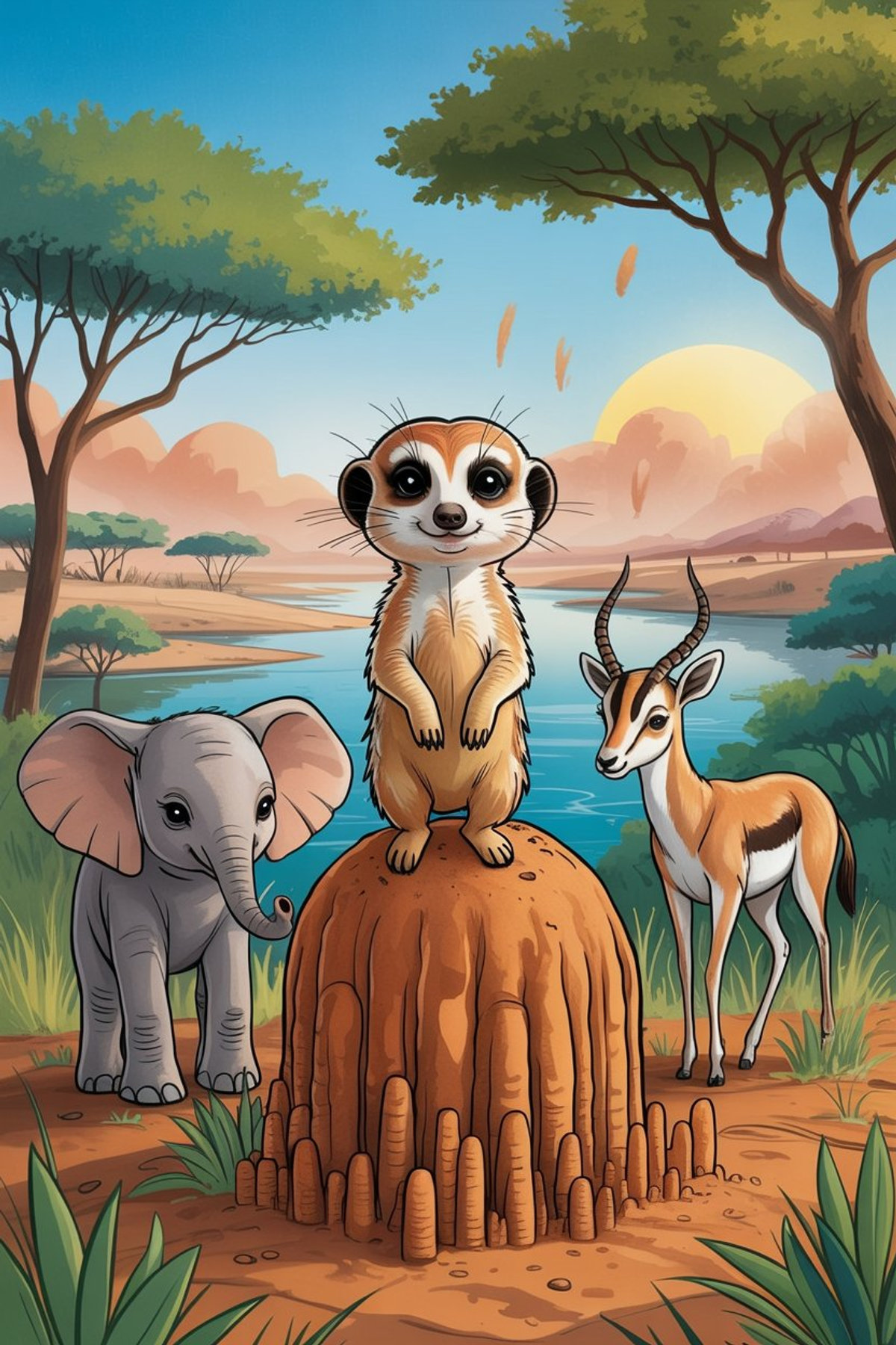 Illustration zur Gute-Nacht-Geschichte „Sammy und der ausgetrocknete See - eine Einschlafgeschichte für Kinder“