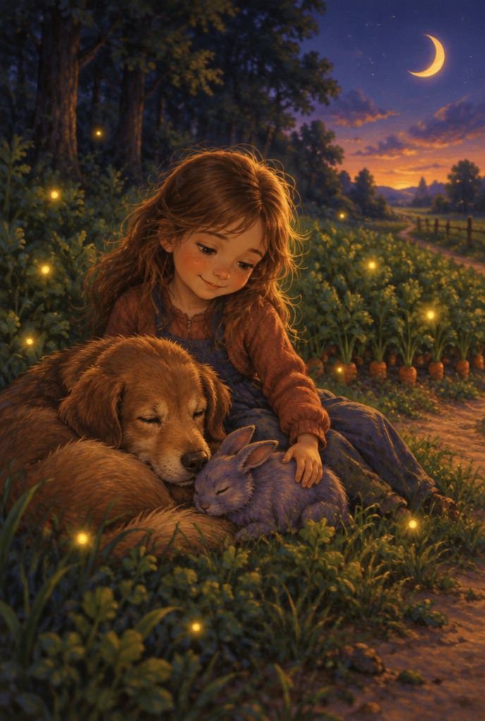 Illustration zur Gute-Nacht-Geschichte „Nele, Hugo und das Häschen mit dem Schluckauf“