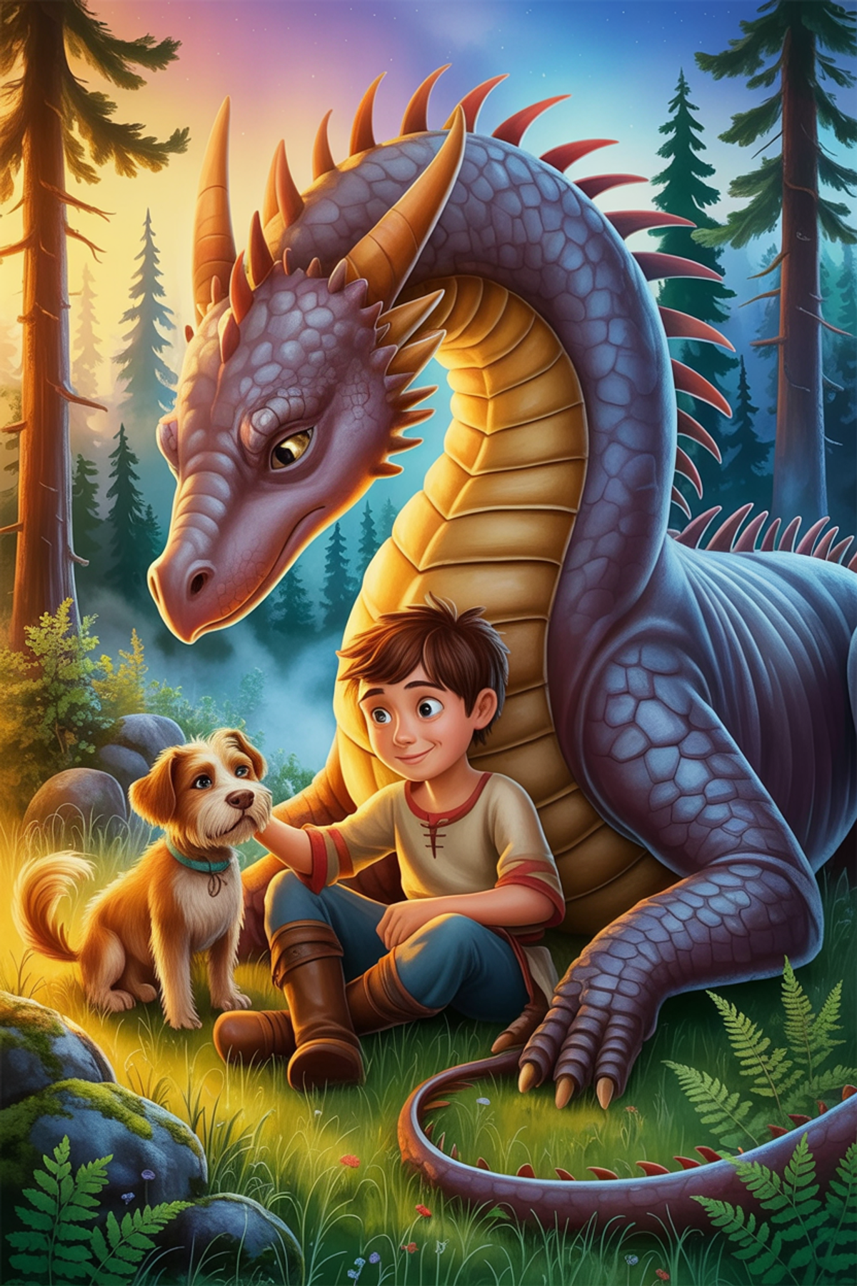 Illustration zur Gute-Nacht-Geschichte „Dracolix der Wunschdrache - eine zauberhafte Geschichte für Kinder“