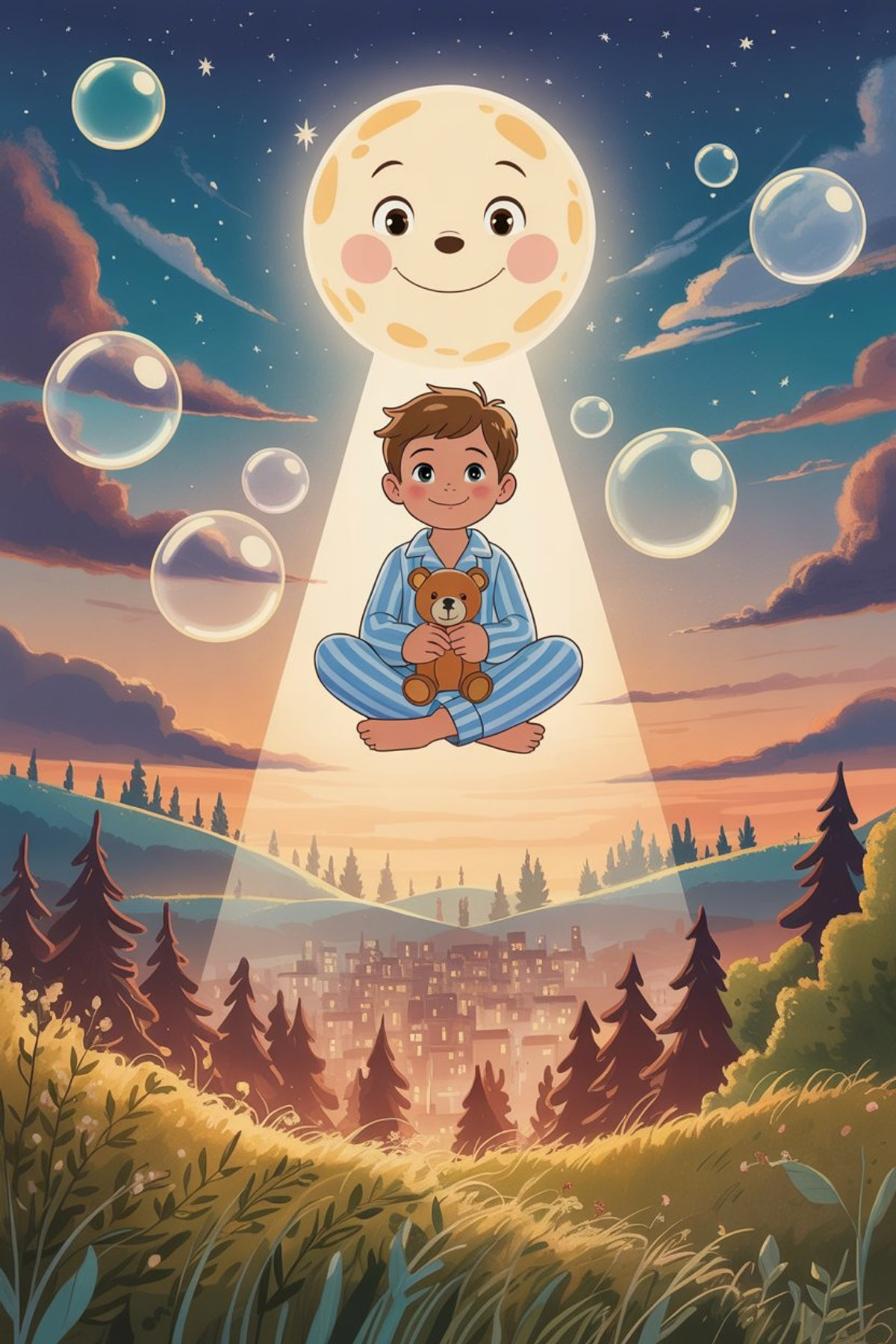 Illustration zur Gute-Nacht-Geschichte „Das Kind, das mit dem Mond sprach - eine verträumte Gute-Nacht-Geschichte“