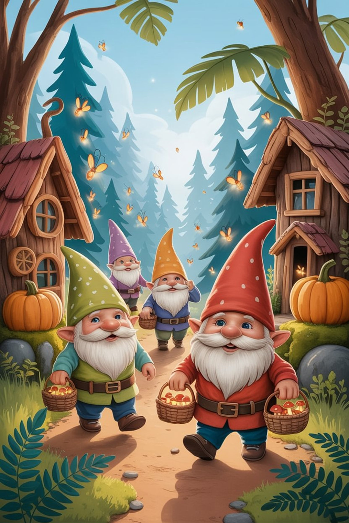 Illustration zur Gute-Nacht-Geschichte „Das verstecke Dorf der Gnome - eine bunte Gute-Nacht-Geschichte“