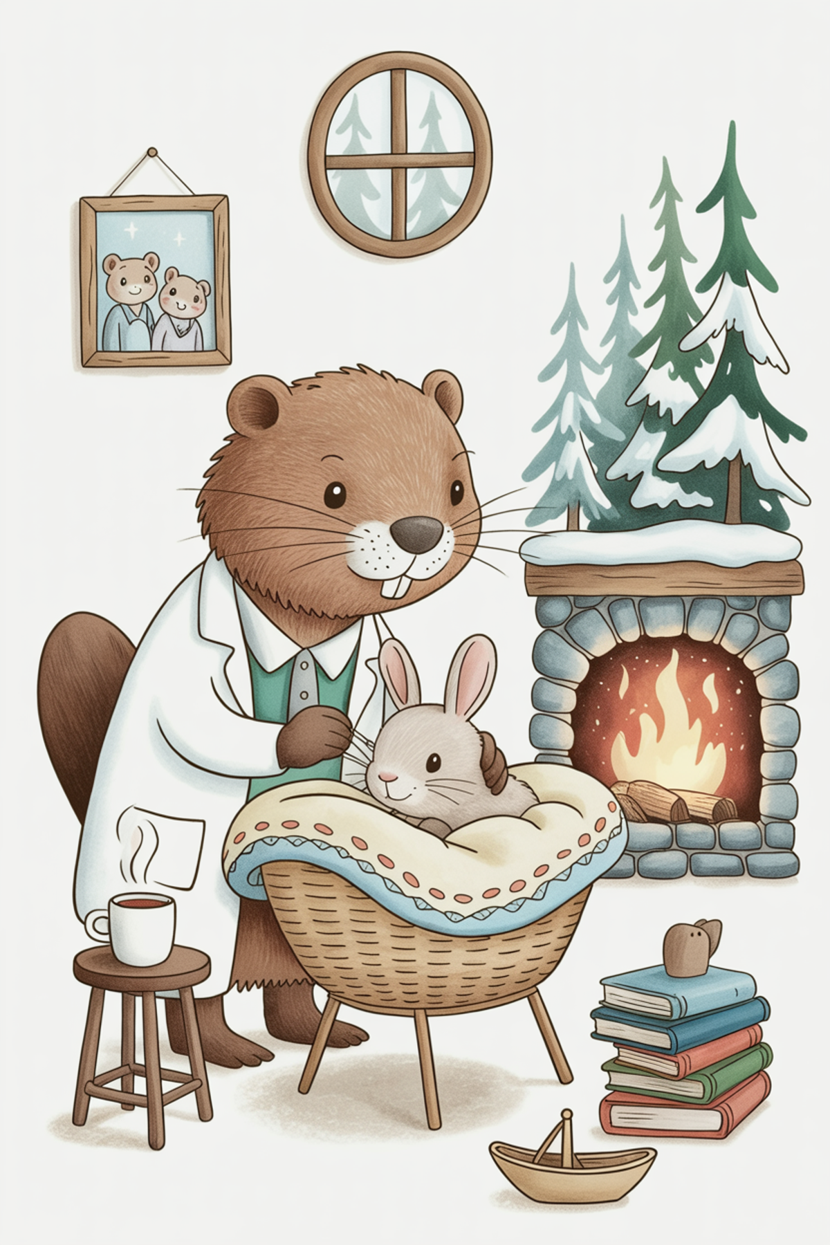 Illustration zur Gute-Nacht-Geschichte „Dr. Bibber und das kranke Hasenbaby - eine Schlafgeschichte für Kinder“