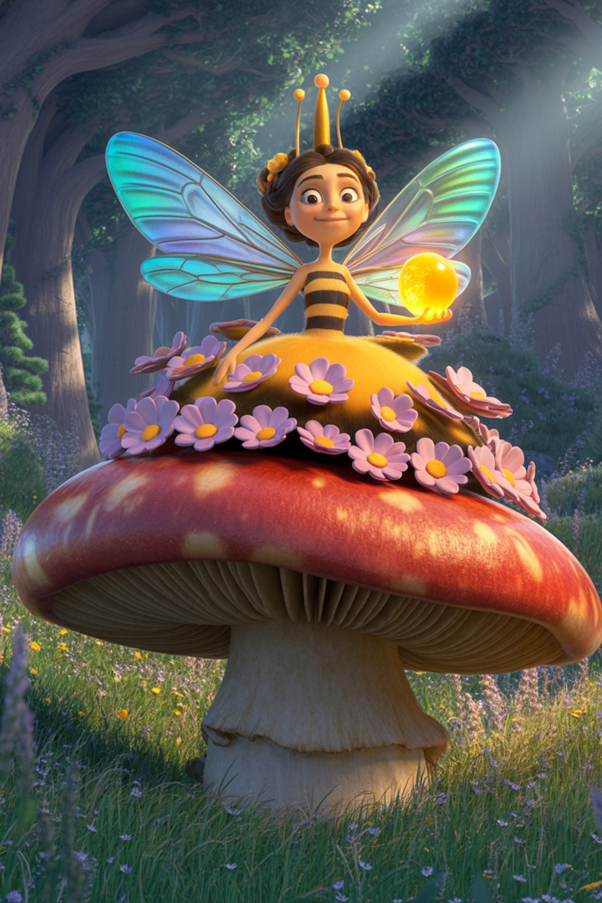 Illustration zur Gute-Nacht-Geschichte „Die Bienenkönigin im Frühling - eine Geschichte mit Tieren für Kinder“