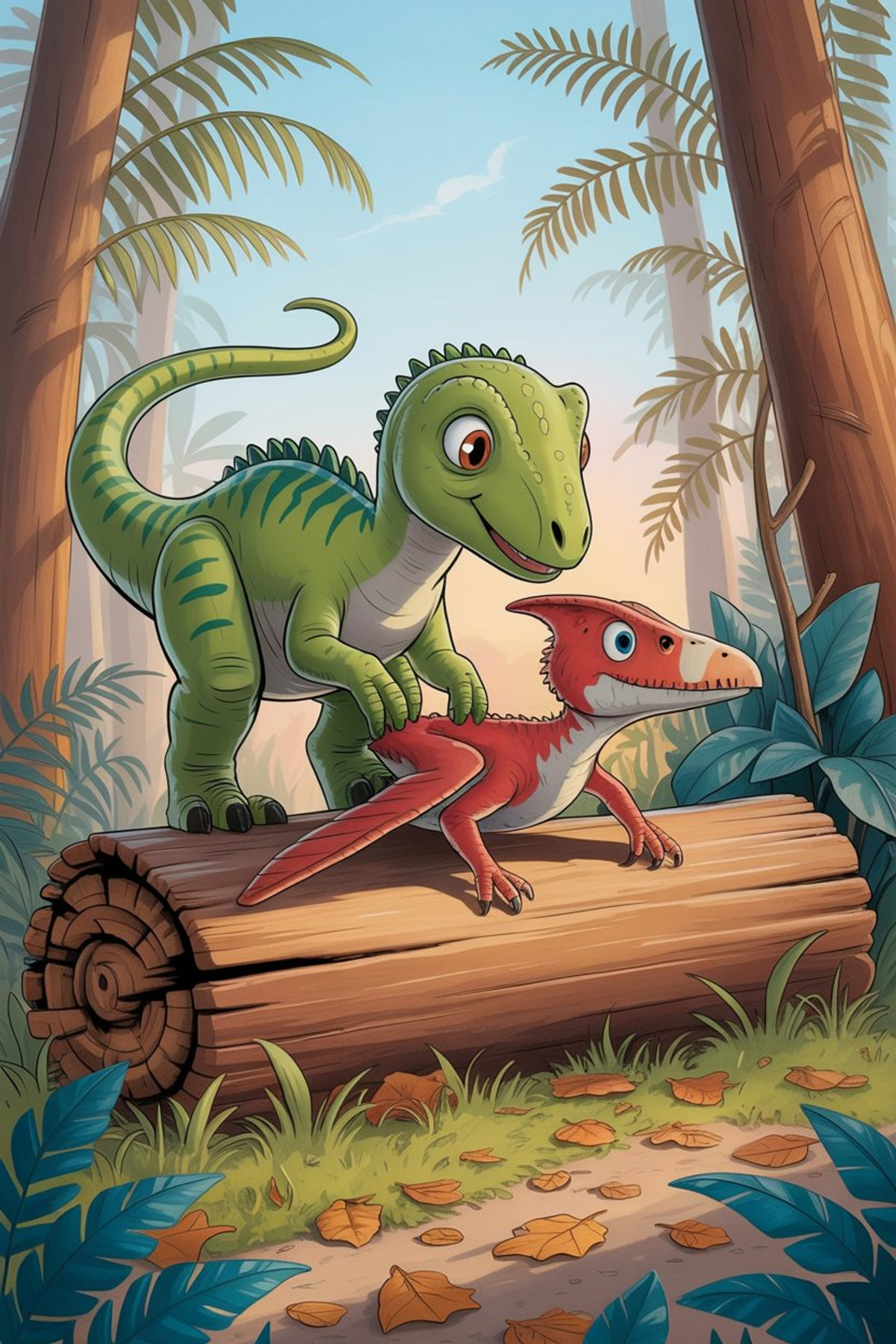 Illustration zur Gute-Nacht-Geschichte „Benny der tapfere Dinosaurier - eine Gute-Nacht-Geschichte über Freundschaft“