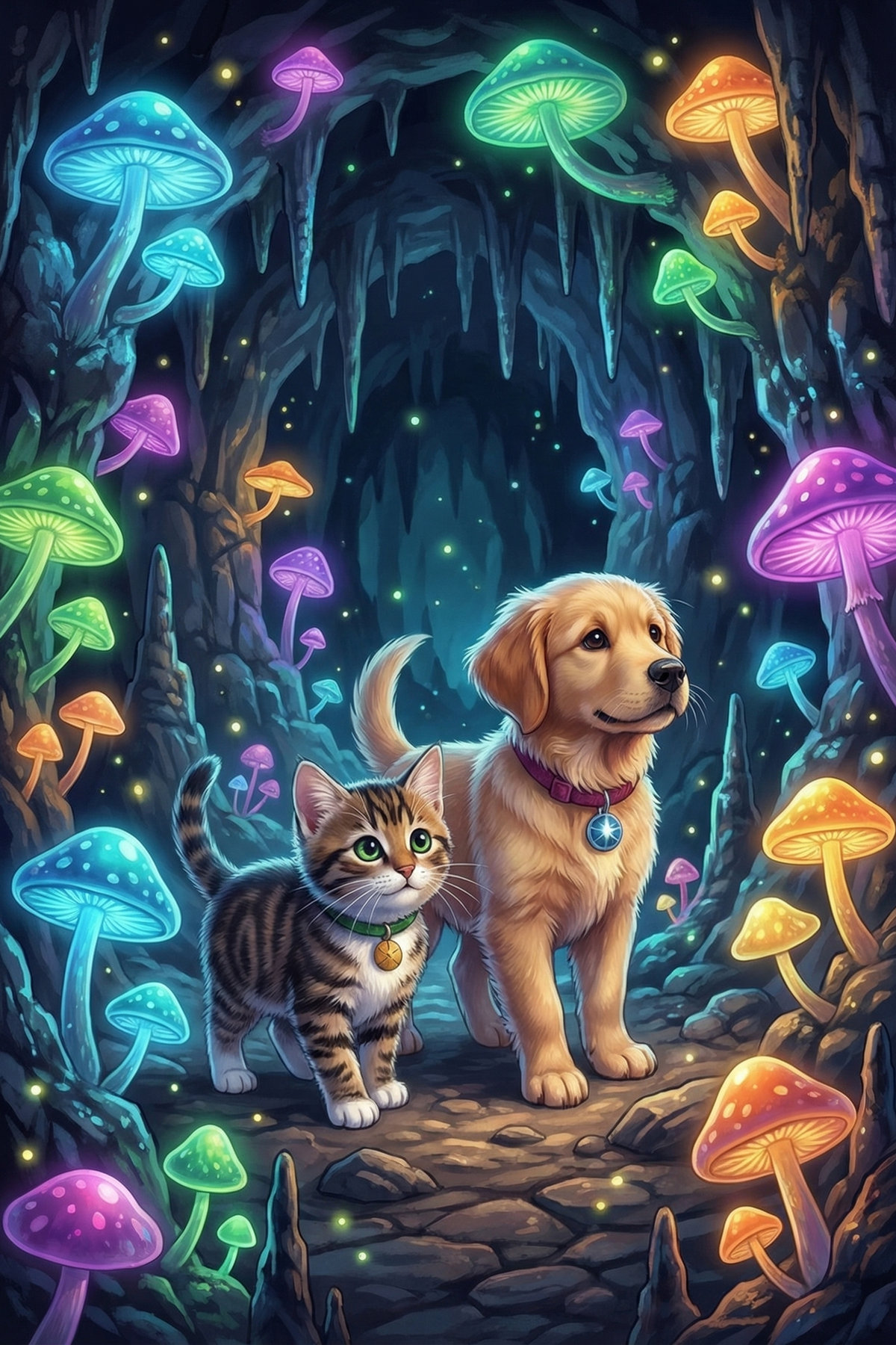Illustration zur Gute-Nacht-Geschichte „Minka und Phillip wieder auf Entdeckungstour - eine Katzen und Hund Geschichte“
