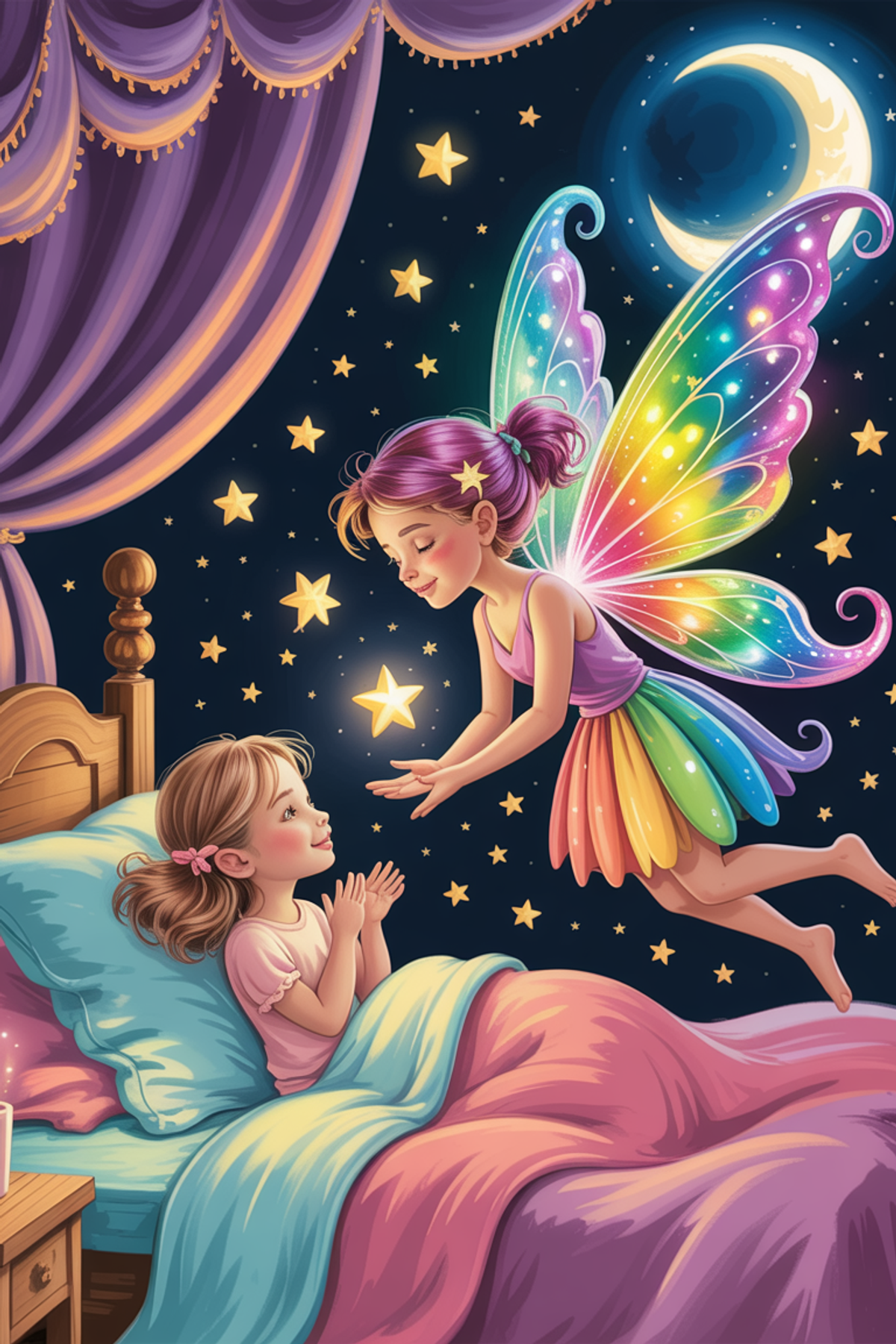 Illustration zur Gute-Nacht-Geschichte „Die Traumfee schenkt dir ihren schönsten Traum - eine Geschichte zum Einschlafen“