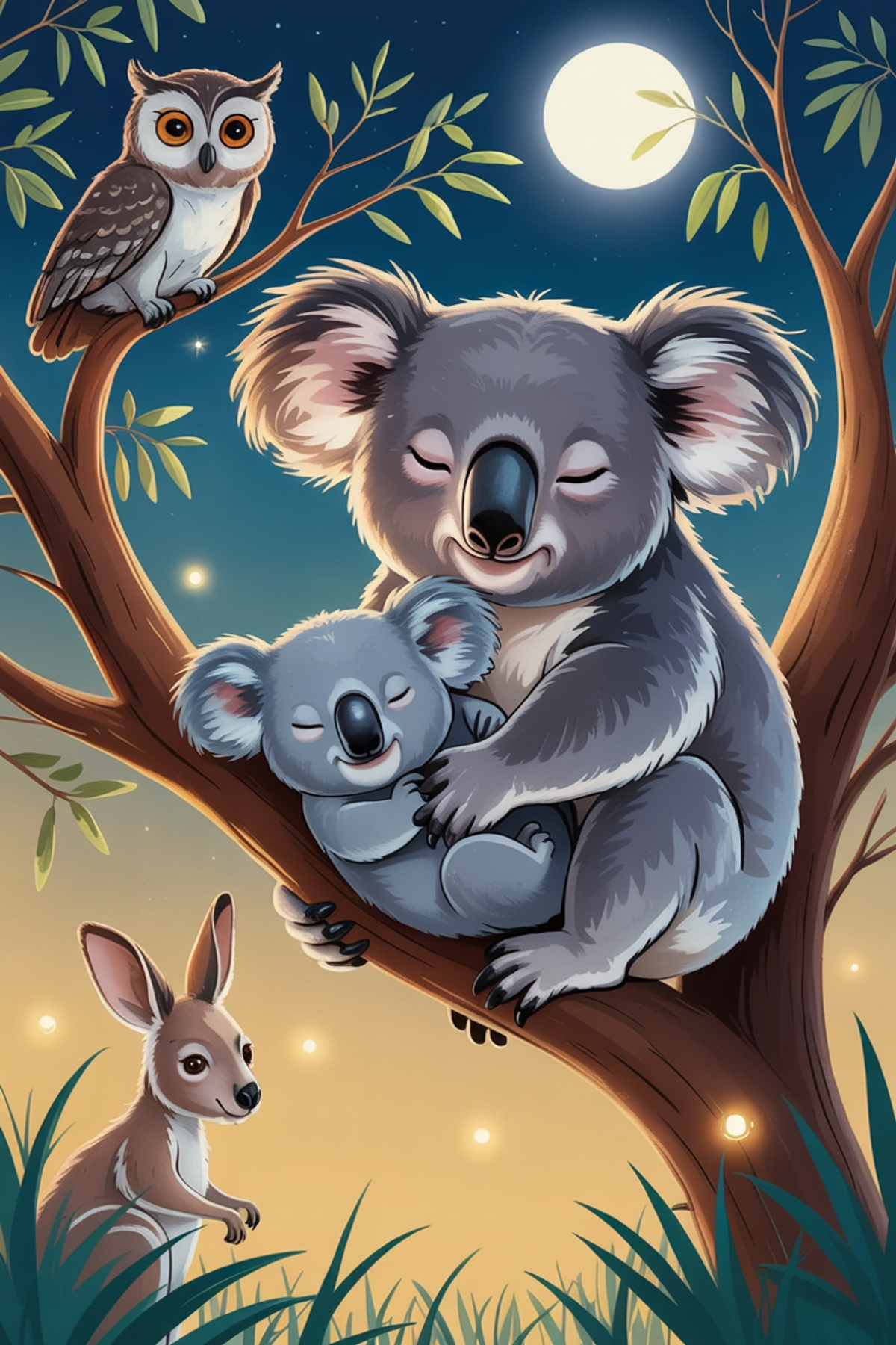Illustration zur Gute-Nacht-Geschichte „Kiki Koala und das Schlafbaum-Abenteuer - eine Gute-Nacht-Geschichte zum Träumen“