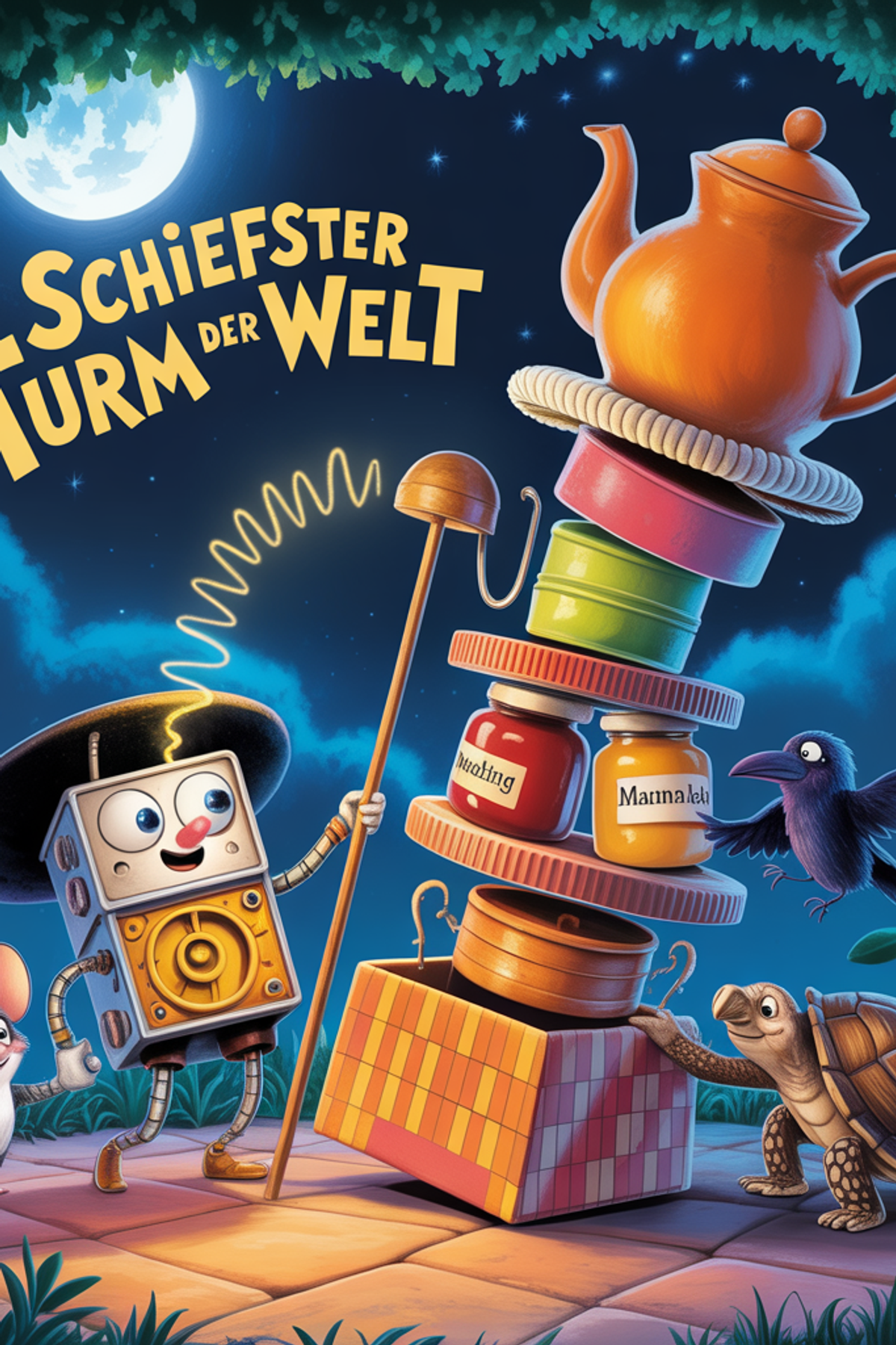 Illustration zur Gute-Nacht-Geschichte „Karl Klabautermann und der schiefe Turm - eine lustige Gute-Nacht-Geschichte“