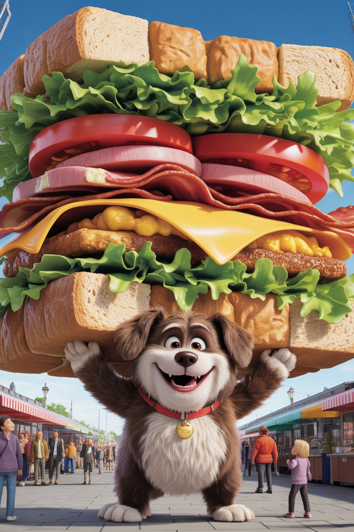 Illustration zur Gute-Nacht-Geschichte „Der Hund, der das größte Sandwich der Welt baute - eine lustige, verrückte Geschichte zum Vorlesen“
