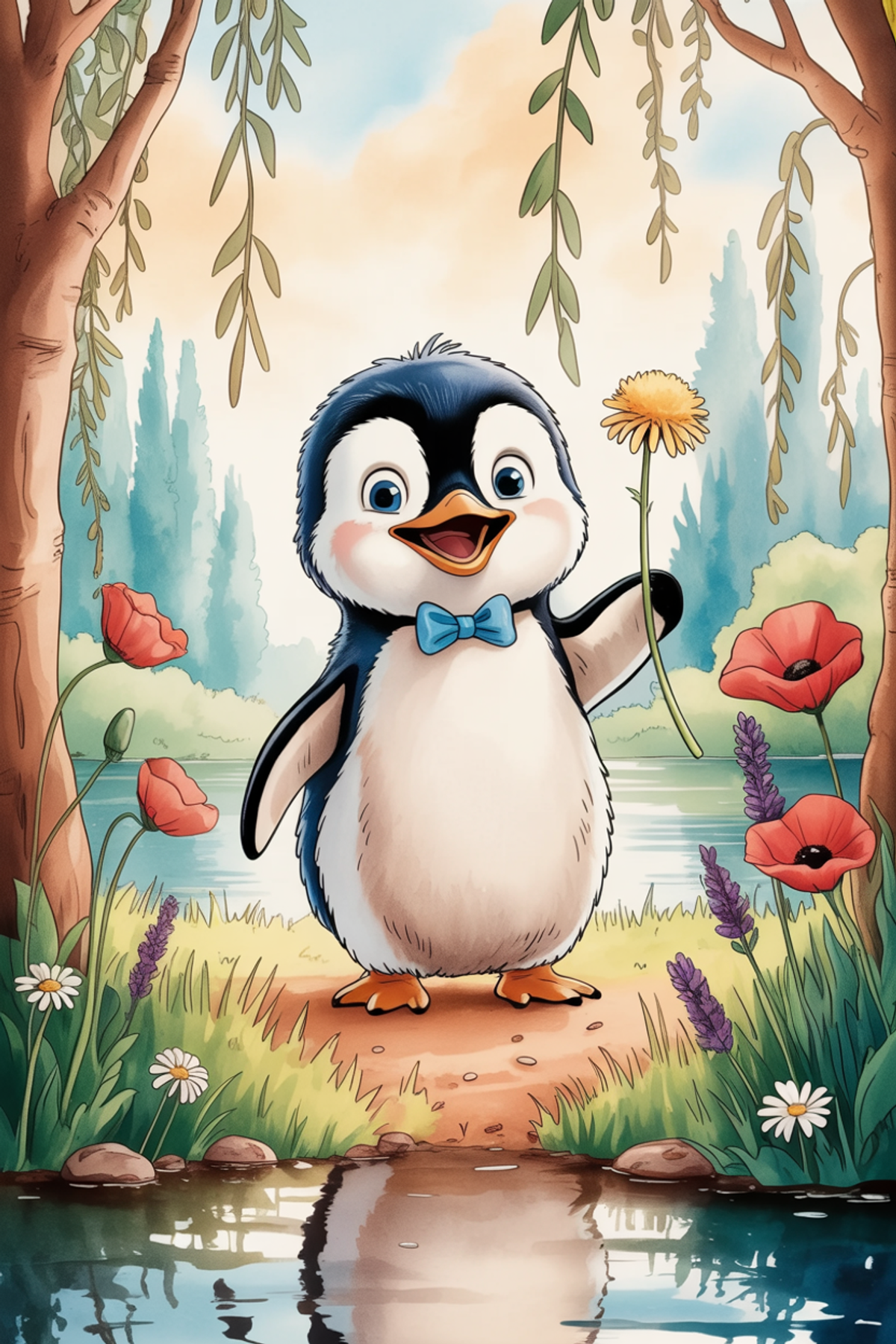 Illustration zur Gute-Nacht-Geschichte „Pelle Pinguin und der Traum vom Sommer - eine wärmende Gute-Nacht-Geschichte“