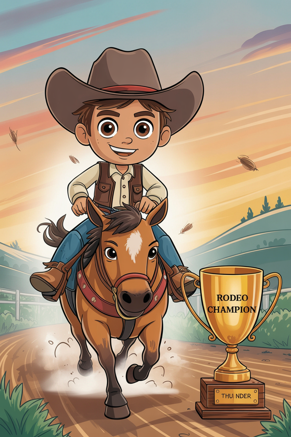 Illustration zur Gute-Nacht-Geschichte „Cowboy Luke und das Pferderennen - eine Cowboy Geschichte für Kinder“