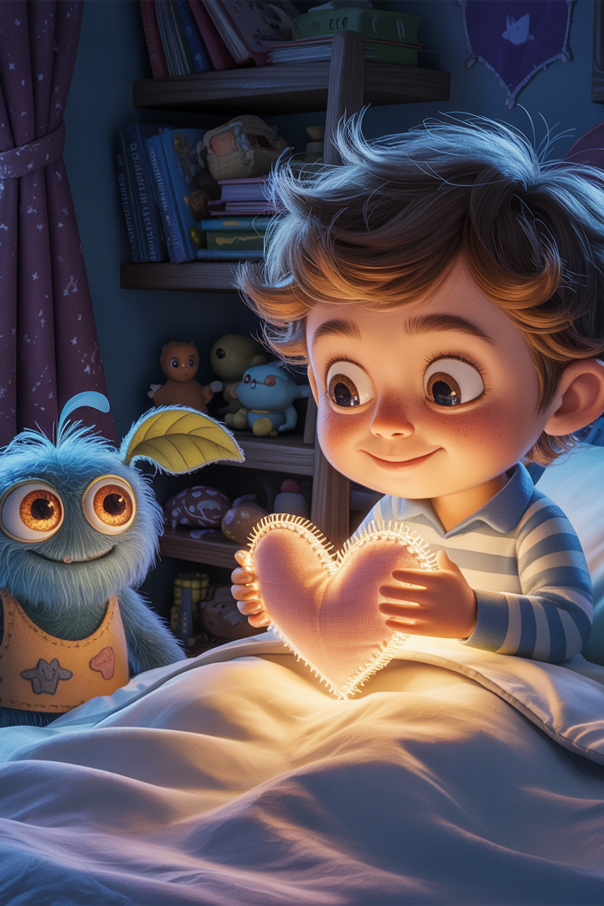 Illustration zur Gute-Nacht-Geschichte „Ein Herz für Monster unter dem Bett - Gute-Nacht-Geschichte“
