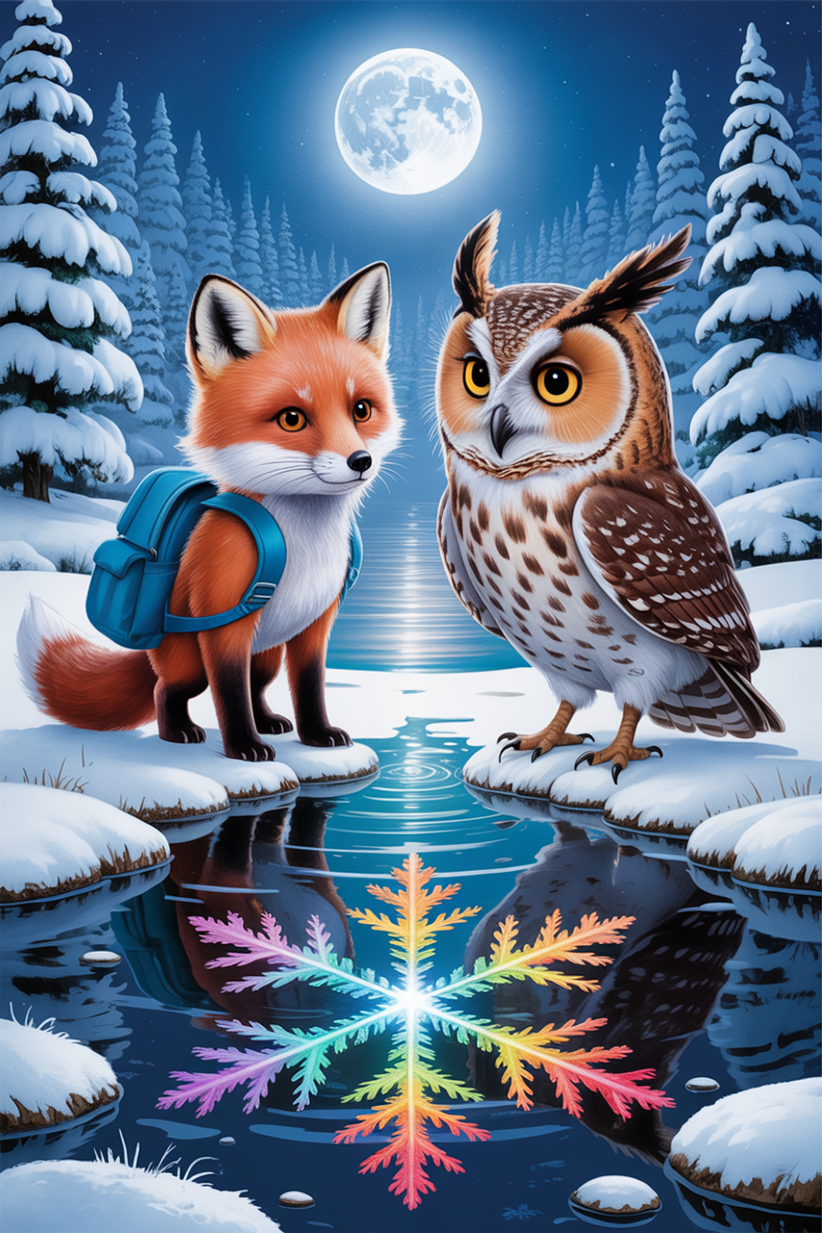 Illustration zur Gute-Nacht-Geschichte „Das Geheimnis des Schneeflöckchensees - eine zauberhafte Gute-Nacht-Geschichte“