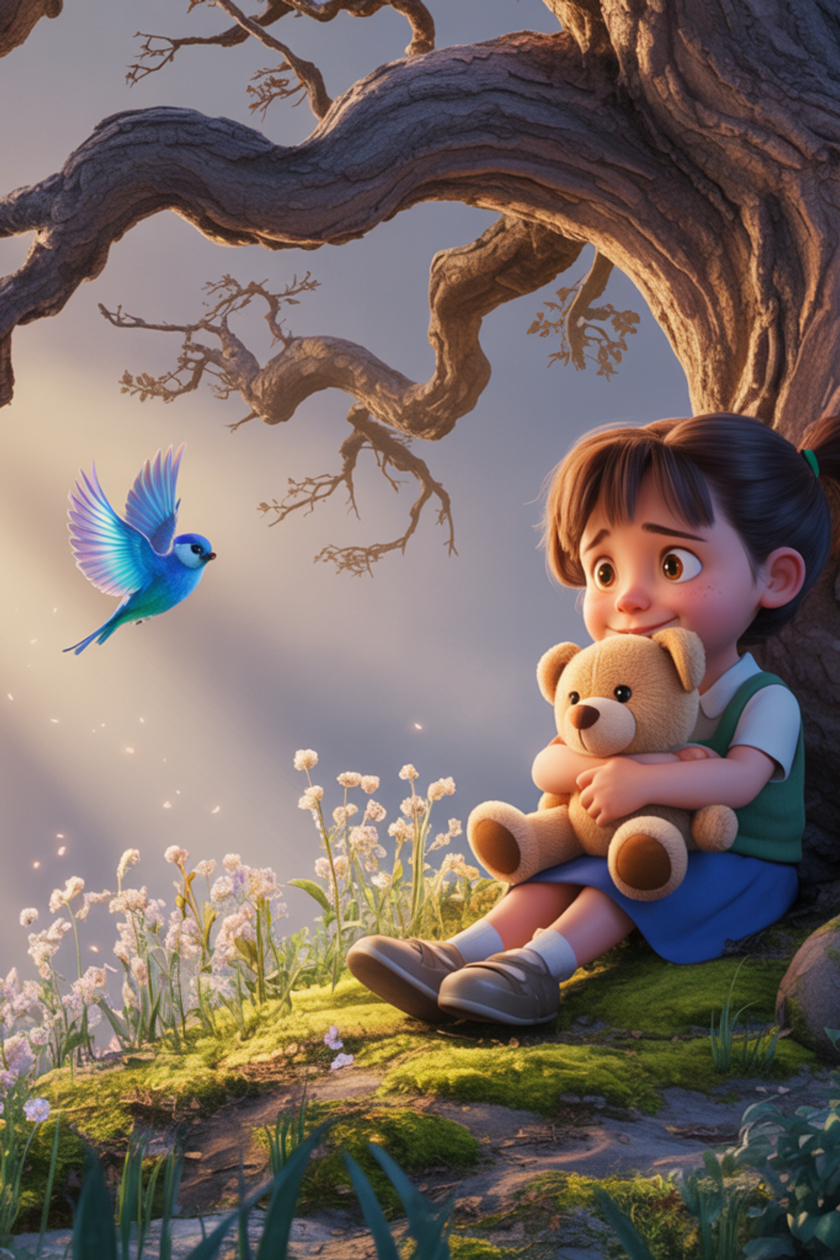 Illustration zur Gute-Nacht-Geschichte „Die Reise von Lilas Lieblingsbaum - eine emotionale, herzliche Gute-Nacht-Geschichte“