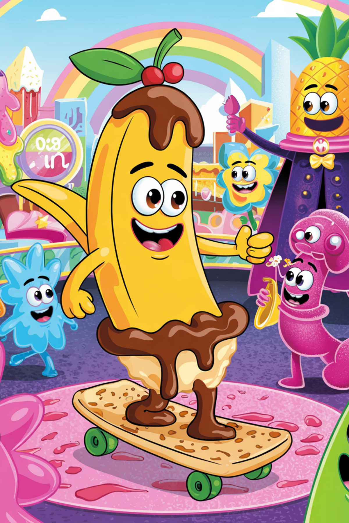 Illustration zur Gute-Nacht-Geschichte „Die Bananenschale Benny“