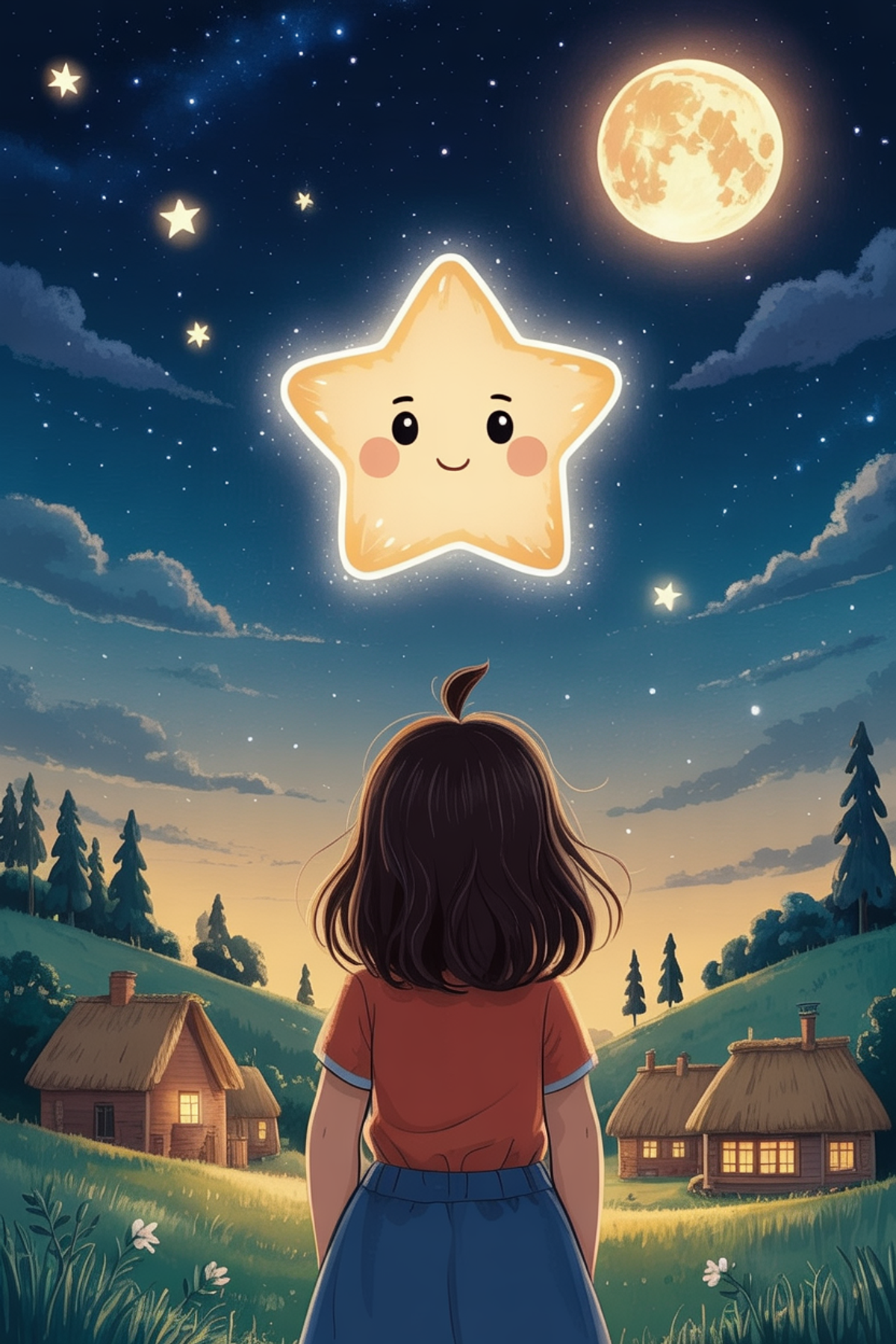 Illustration zur Gute-Nacht-Geschichte „Der kleine Stern, der nicht funkeln wollte - eine verträumte Gute-Nacht-Geschichte für Kinder“