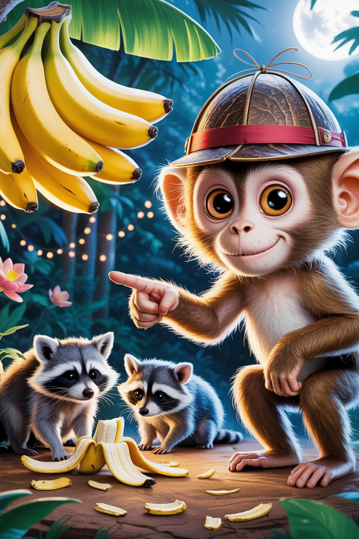 Illustration zur Gute-Nacht-Geschichte „Ruffy und die Bananendiebe - Gute-Nacht-Geschichte“