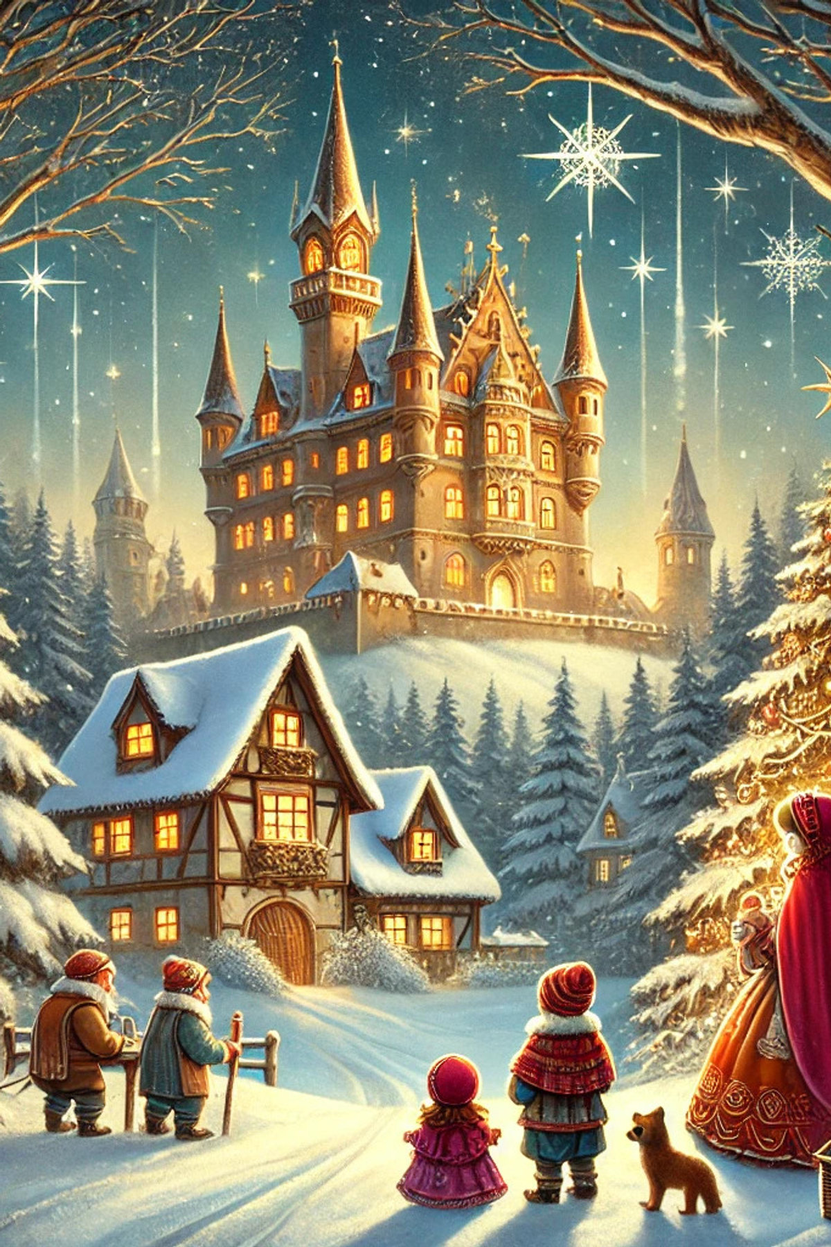 Illustration zur Gute-Nacht-Geschichte „Amalia und die Hilfe der Weihnachtswichtel“