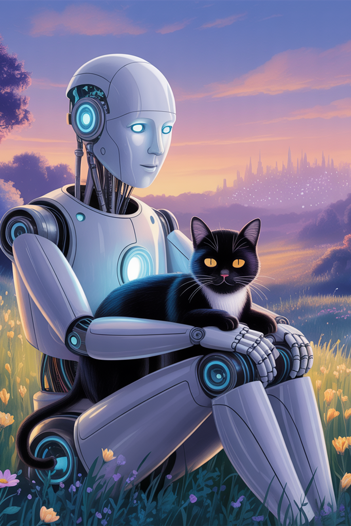 Illustration zur Gute-Nacht-Geschichte „Robo Roboter und Kalle Kater - Gute-Nacht-Geschichte“