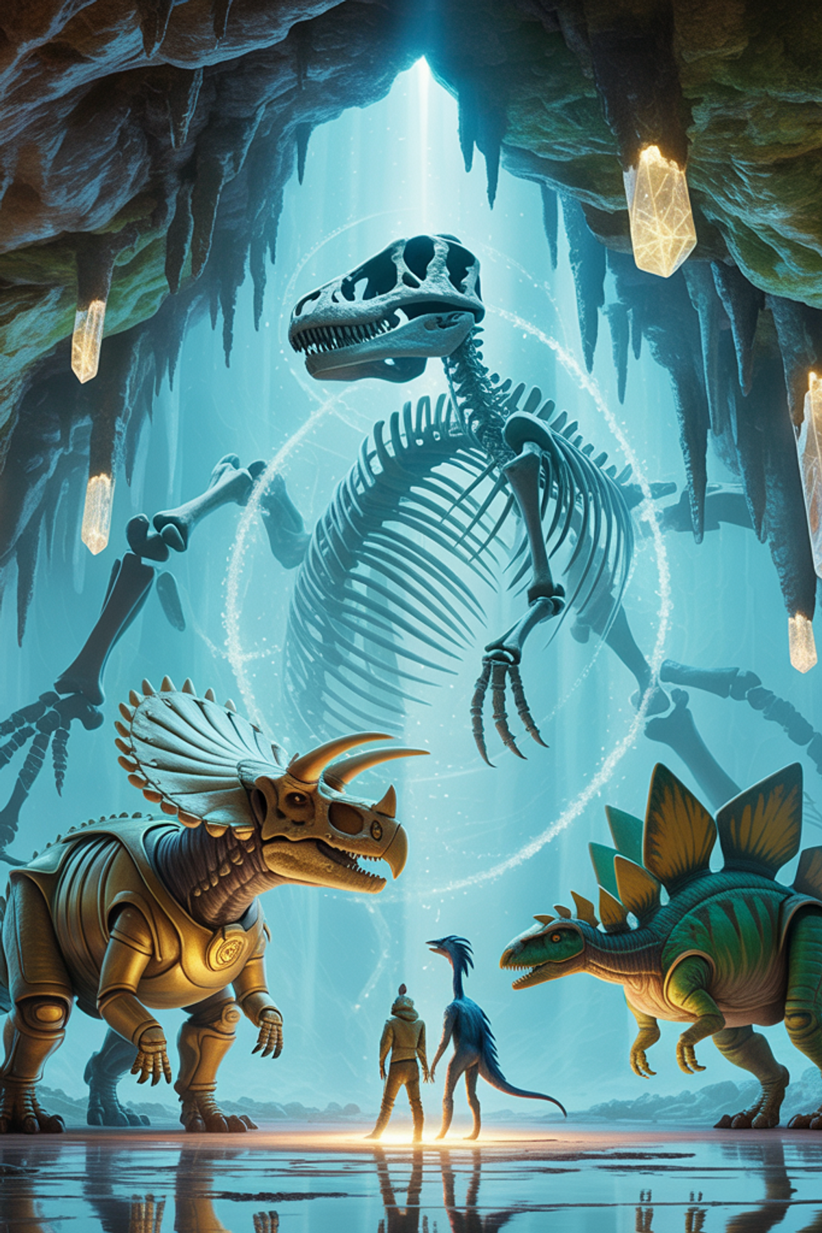 Illustration zur Gute-Nacht-Geschichte „Dino-Ritter und das verschwundene Fossil - Geschichte für Kinder mit Dinosaurier“