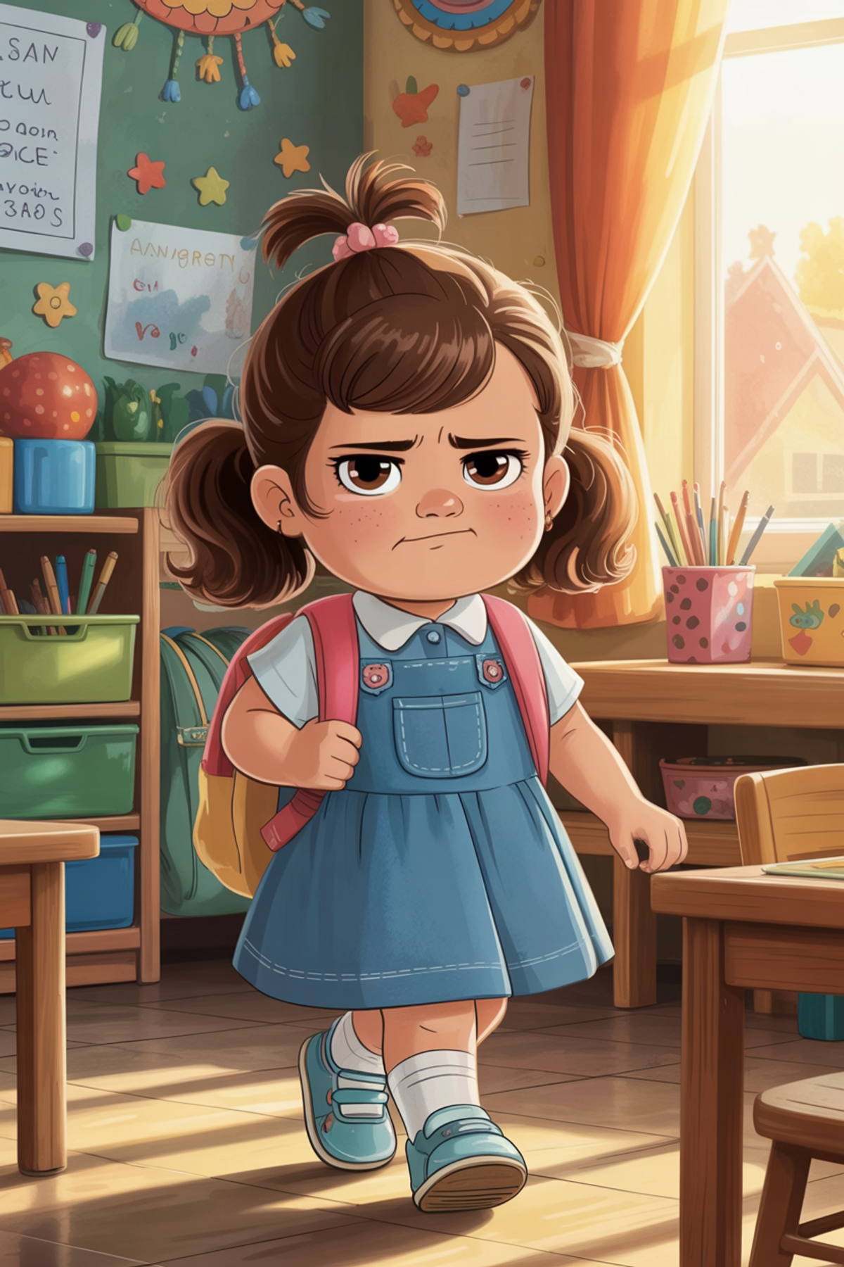 Illustration zur Gute-Nacht-Geschichte „Mecker-Luisa und der erste Kindergartentag - eine ehrliche Gute-Nacht-Geschichte“