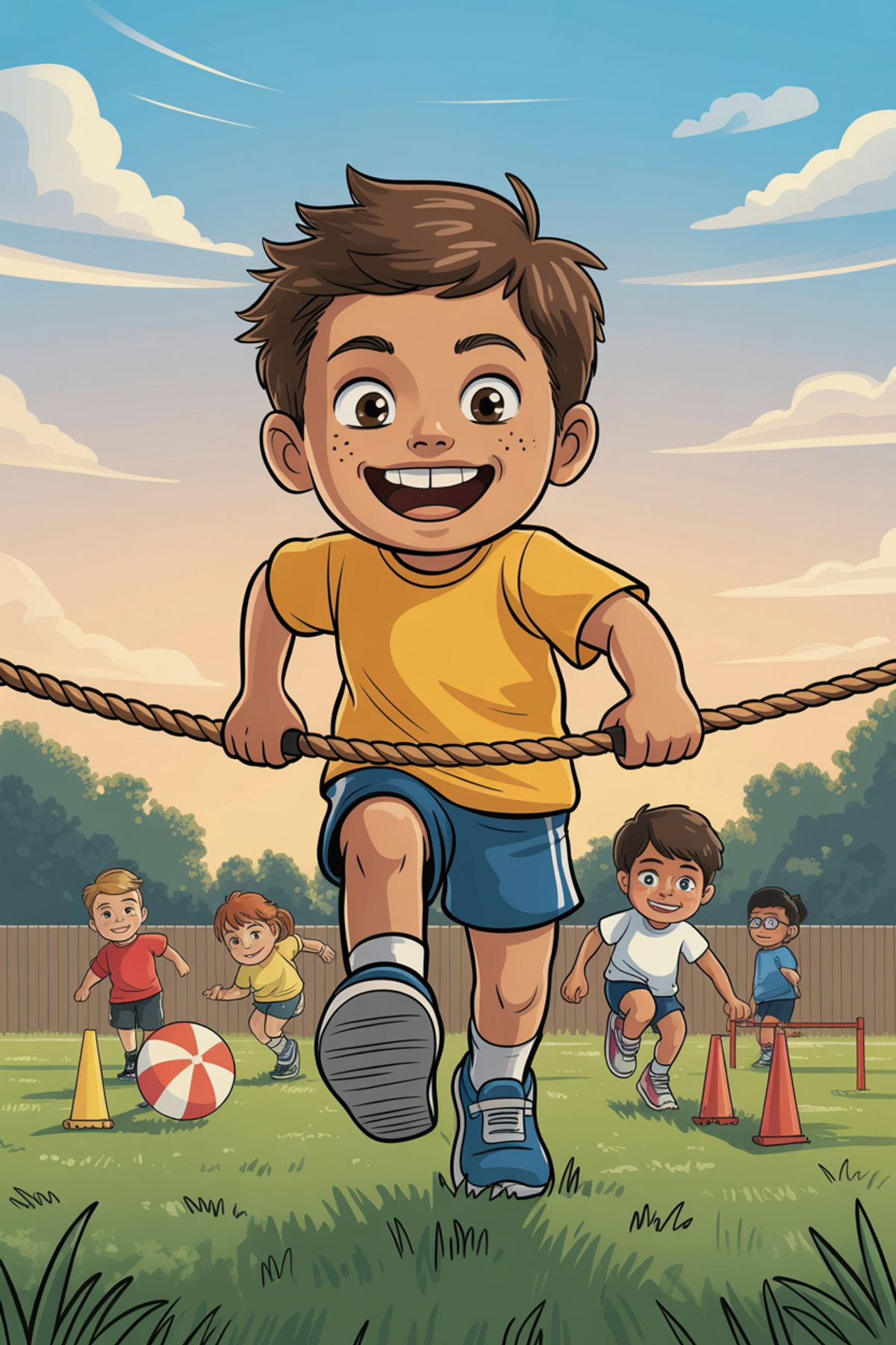 Illustration zur Gute-Nacht-Geschichte „Das erste Schulsportfest - eine Sportgeschichte für Kinder“