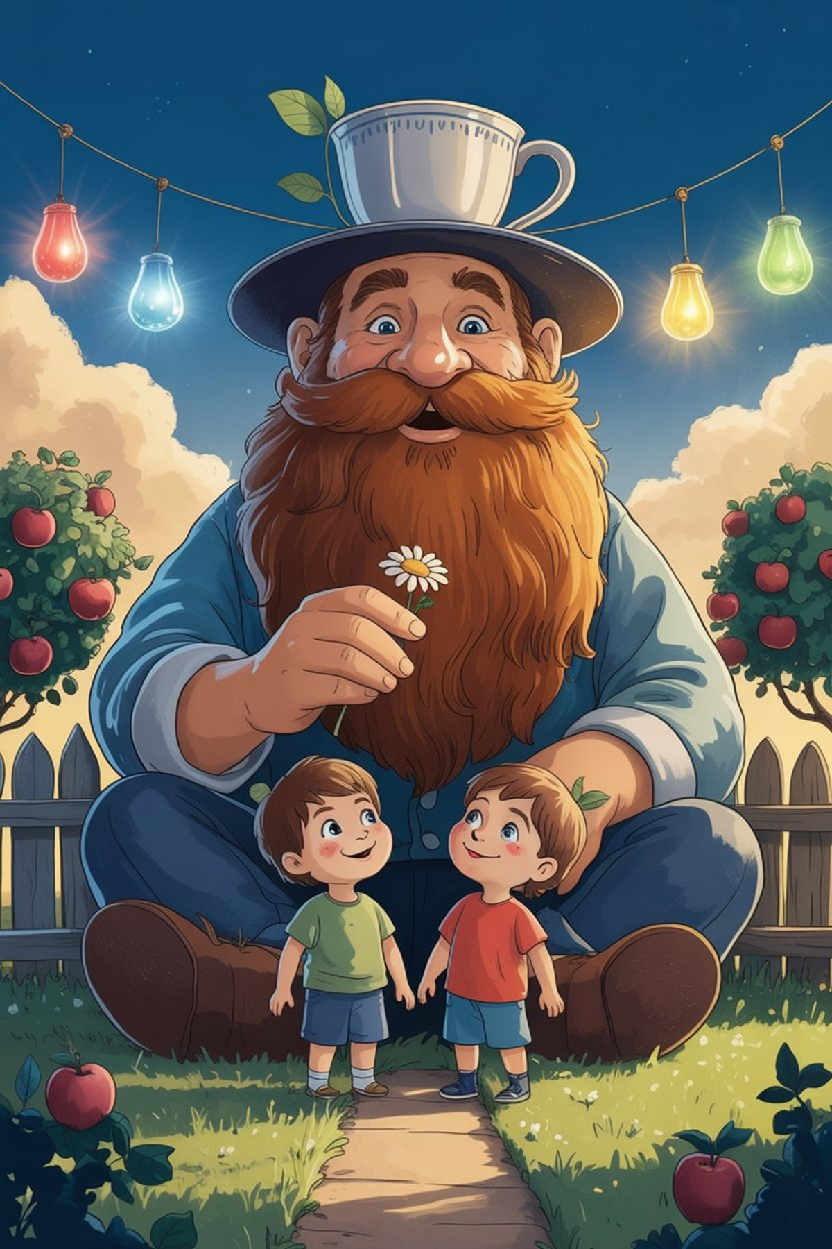 Illustration zur Gute-Nacht-Geschichte „Der Riese, der im Garten blieb - eine riesige Gute-Nacht-Geschichte“
