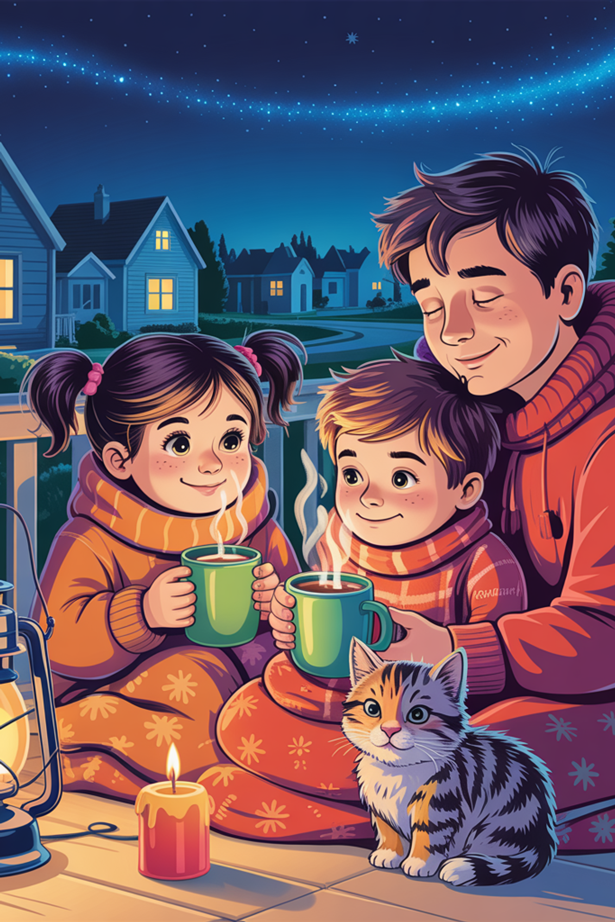 Illustration zur Gute-Nacht-Geschichte „Die Nacht, in der der Strom ausfiel - Gute-Nacht-Geschichte für Kinder“