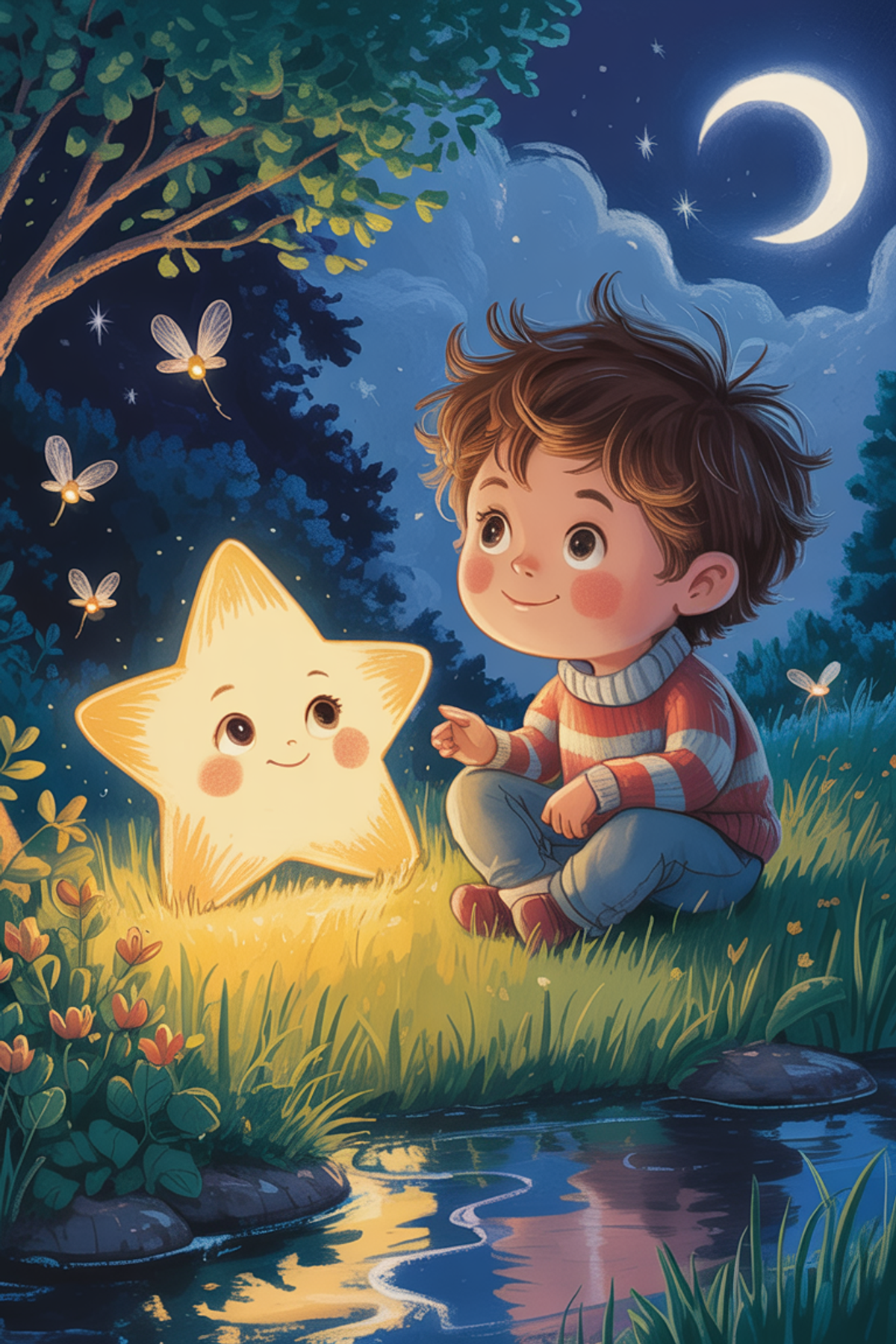 Illustration zur Gute-Nacht-Geschichte „Der kleine Stern, der den Himmel suchte - eine wundervolle Geschichte für Kinder“