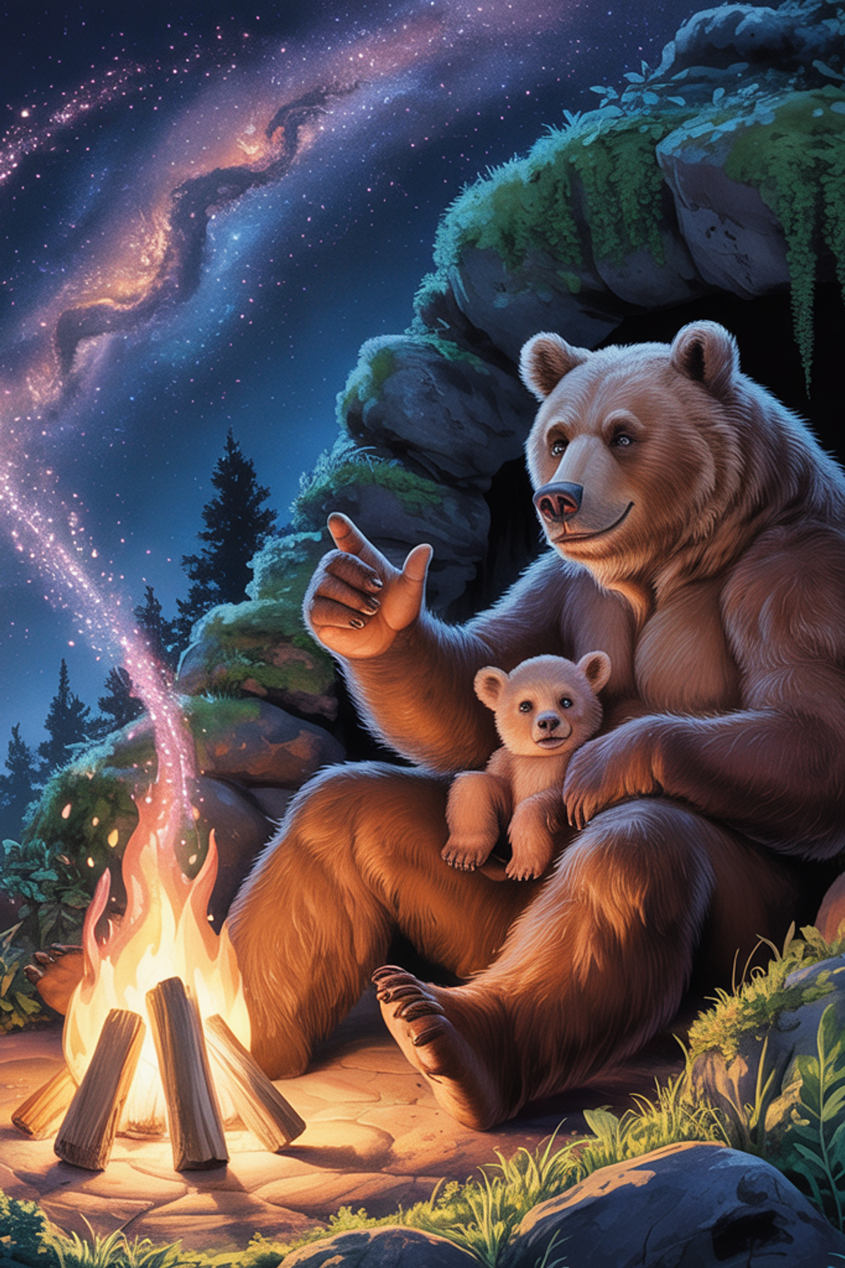 Illustration zur Gute-Nacht-Geschichte „Papa Bruno der Bär, erklärt den Urknall - eine wissenschaftlich, tolle Geschichte für Kinder“