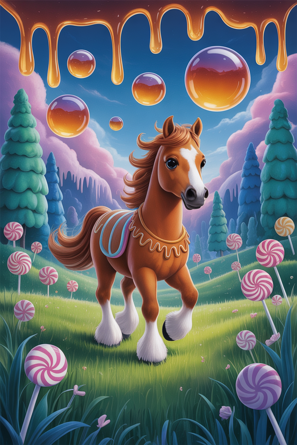 Illustration zur Gute-Nacht-Geschichte „Milky, das Honigkuchenpferd aus Schlaraffenland - eine Geschichte mit viel Fantasie“