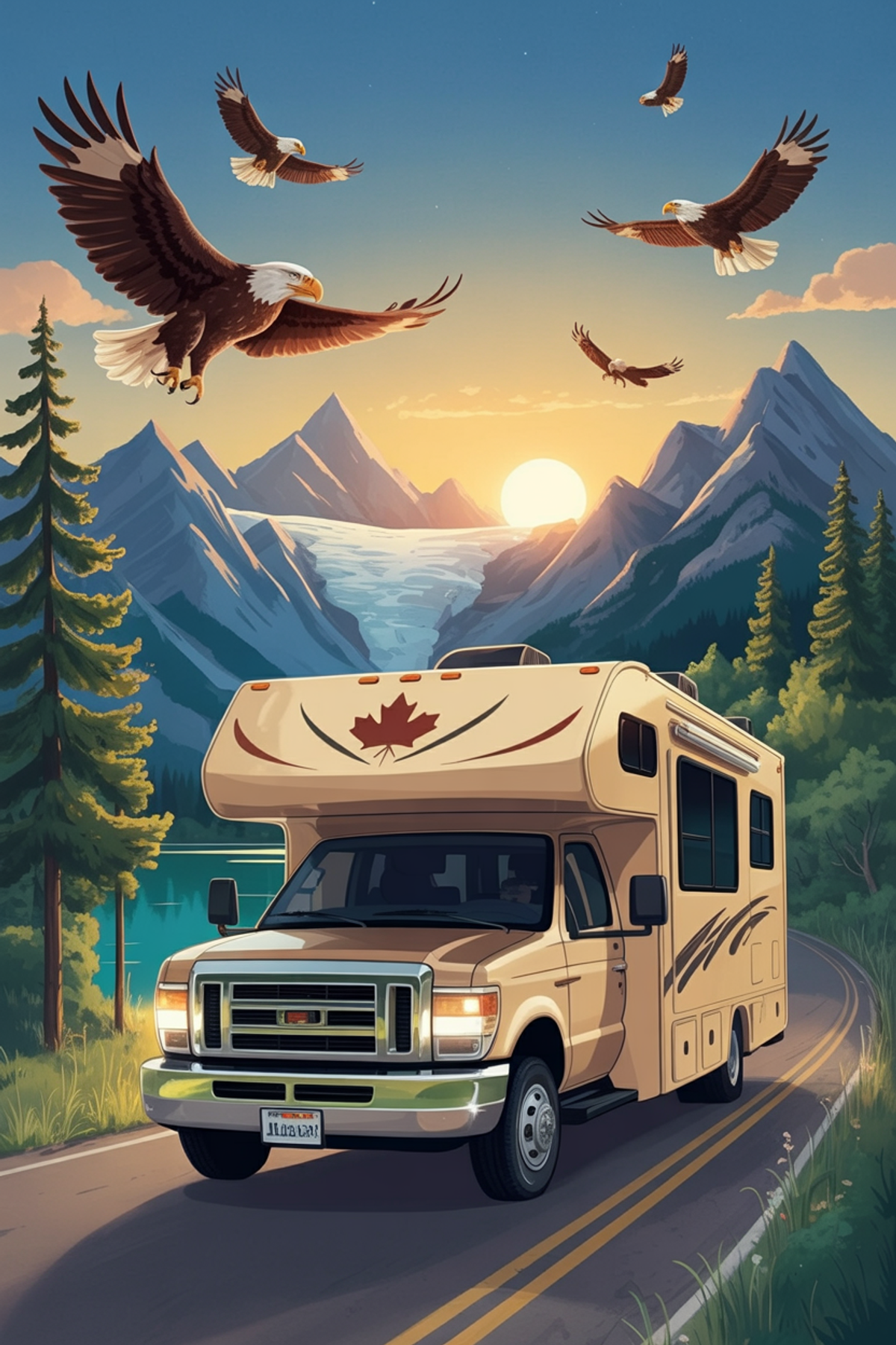 Illustration zur Gute-Nacht-Geschichte „Mit dem Wohnmobil durch Kanada - eine wunderschöne Gute-Nacht-Geschichte“