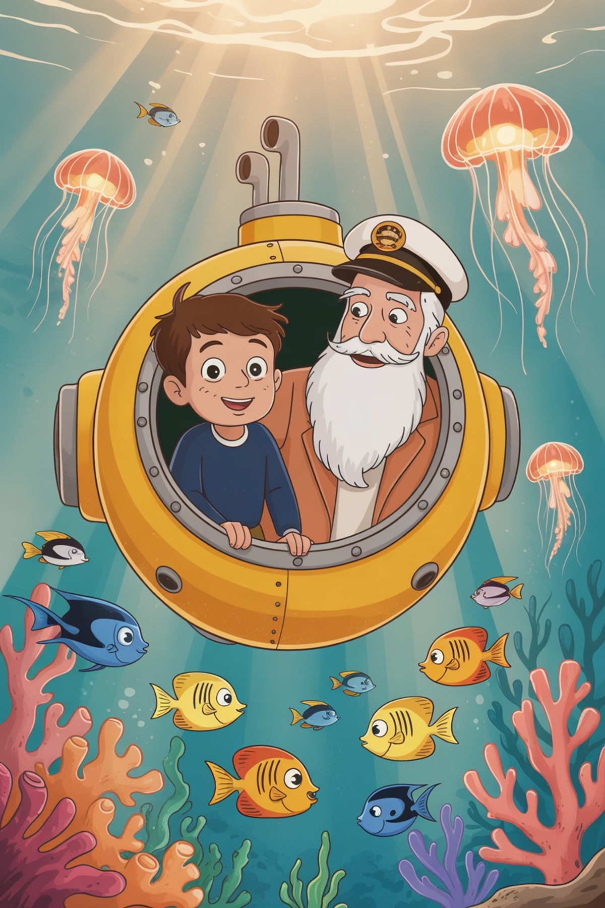 Illustration zur Gute-Nacht-Geschichte „Mit Peter im U-Boot durch das Meer - eine gemütliche Gute-Nacht-Geschichte“