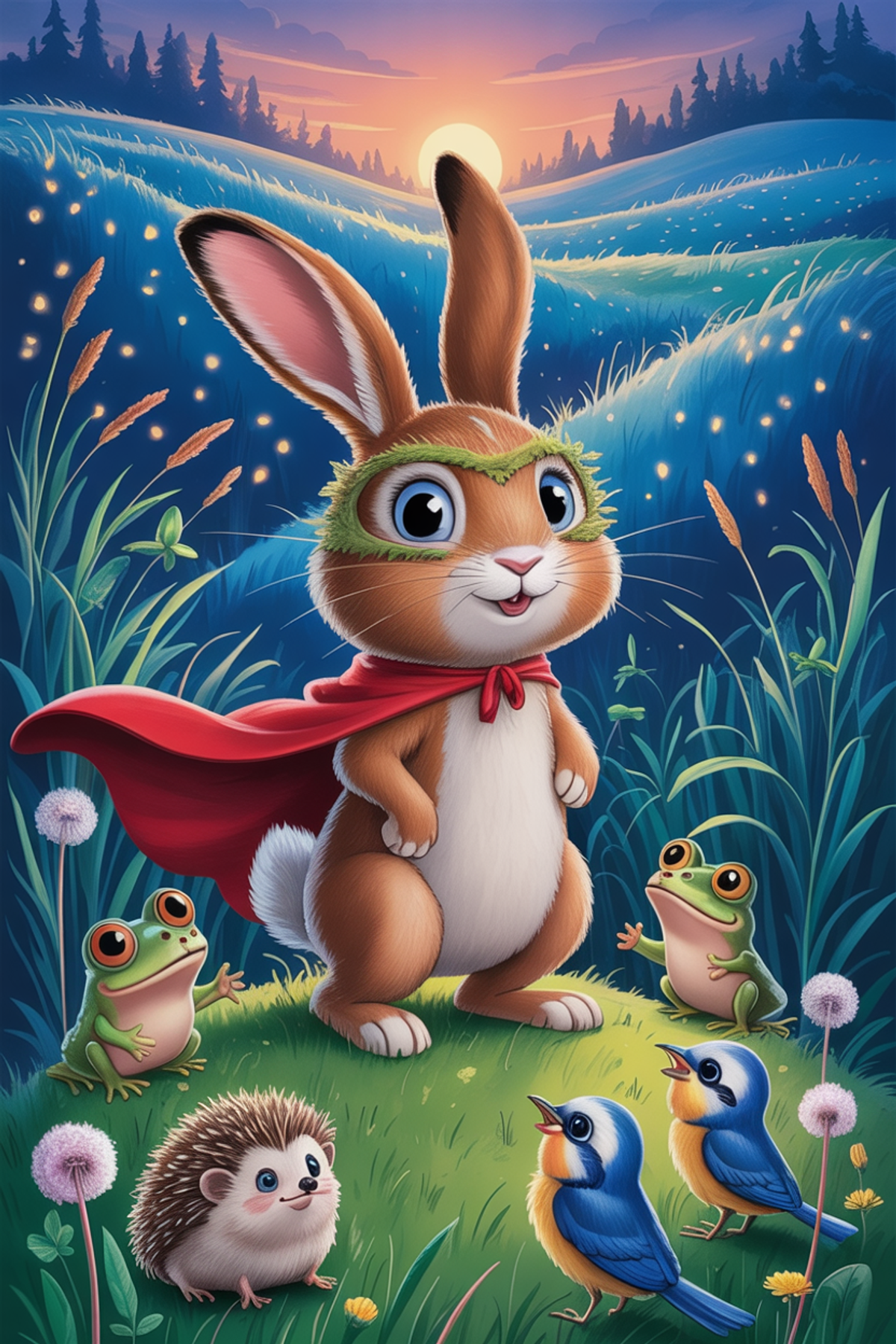 Illustration zur Gute-Nacht-Geschichte „Tilly, die Superheldin mit den langen Ohren - eine heldenhafte Geschichte für Kinder“