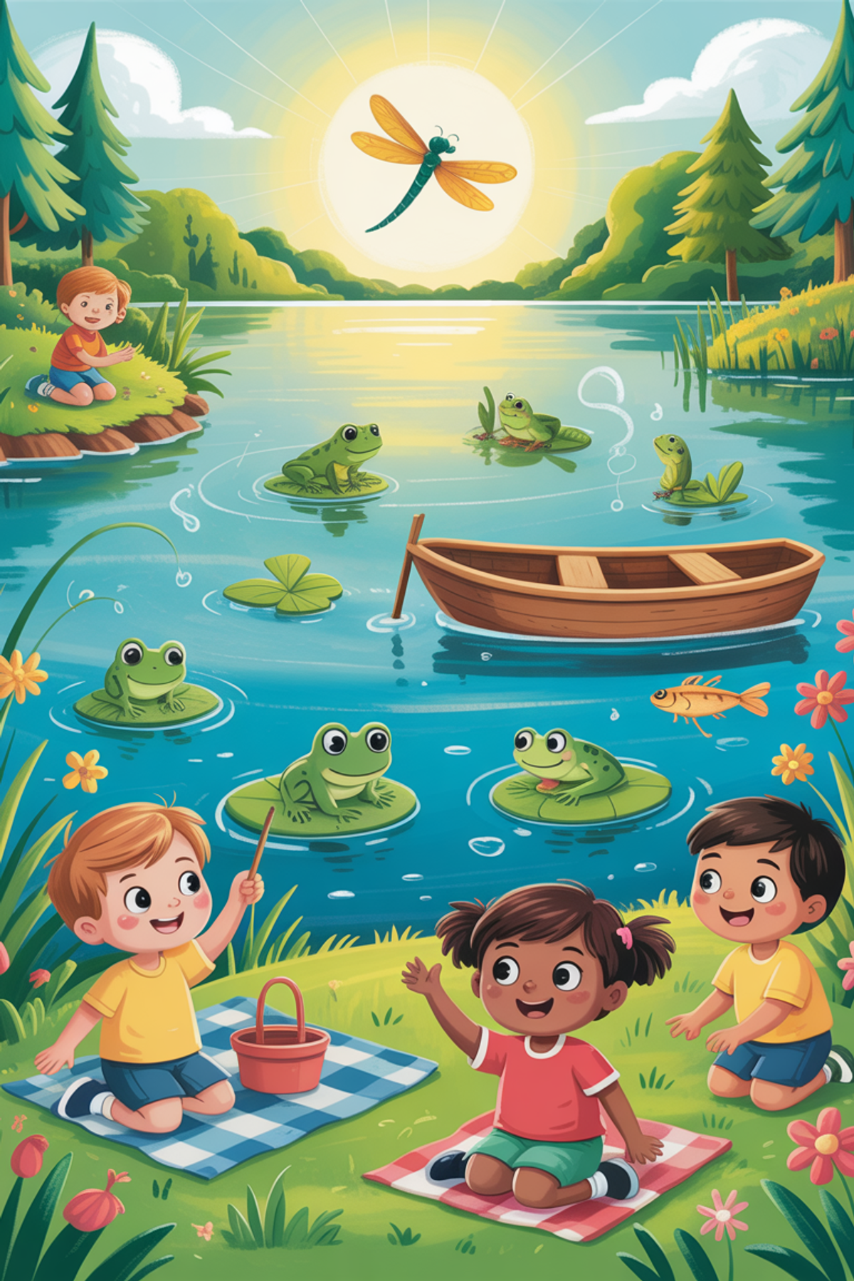 Illustration zur Gute-Nacht-Geschichte „Der Kindergartenausflug an den See - eine Alltagsgeschichte für Kinder“